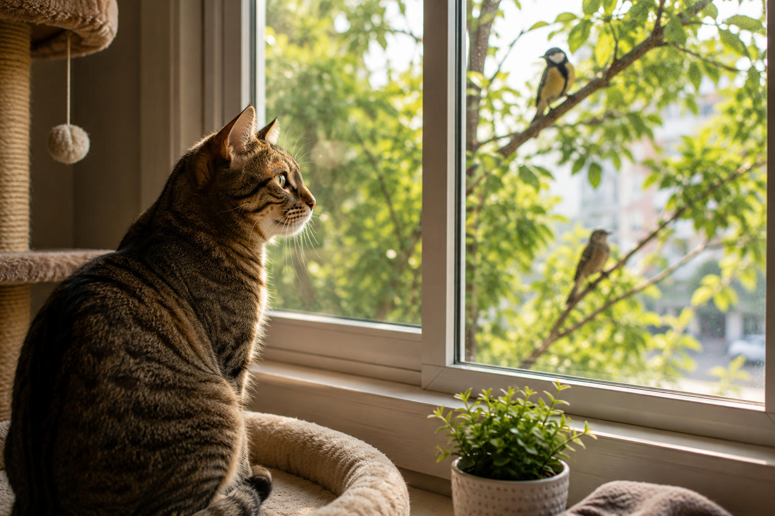 Por que os gatos gostam de observar os pássaros pela janela?