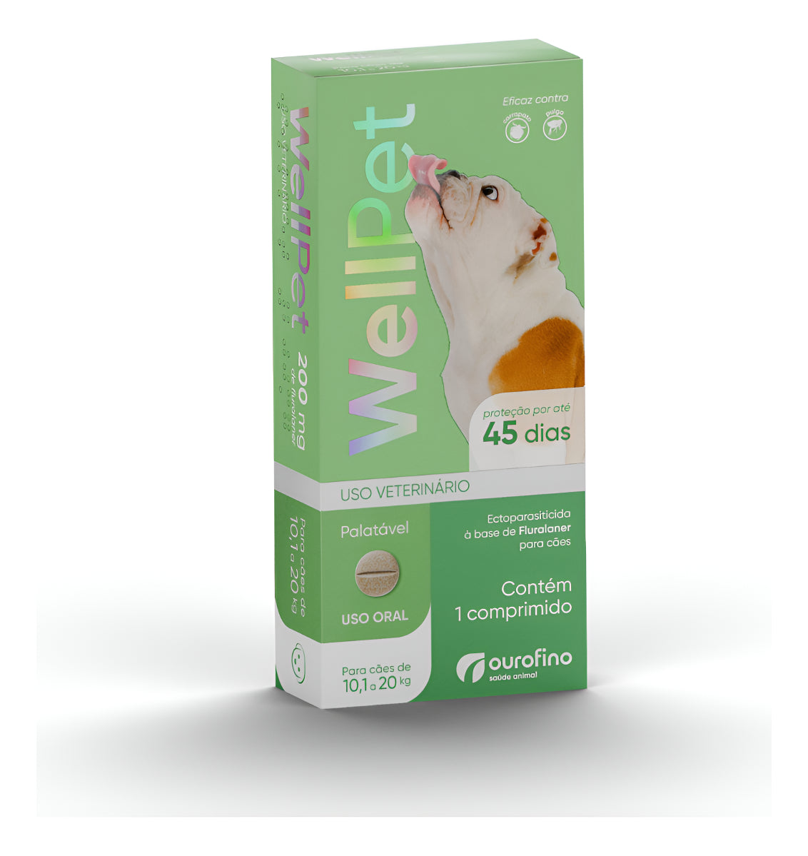 Antipulgas Carrapatos Wellpet Cão Ourofino 200mg 10,1 A 20kg