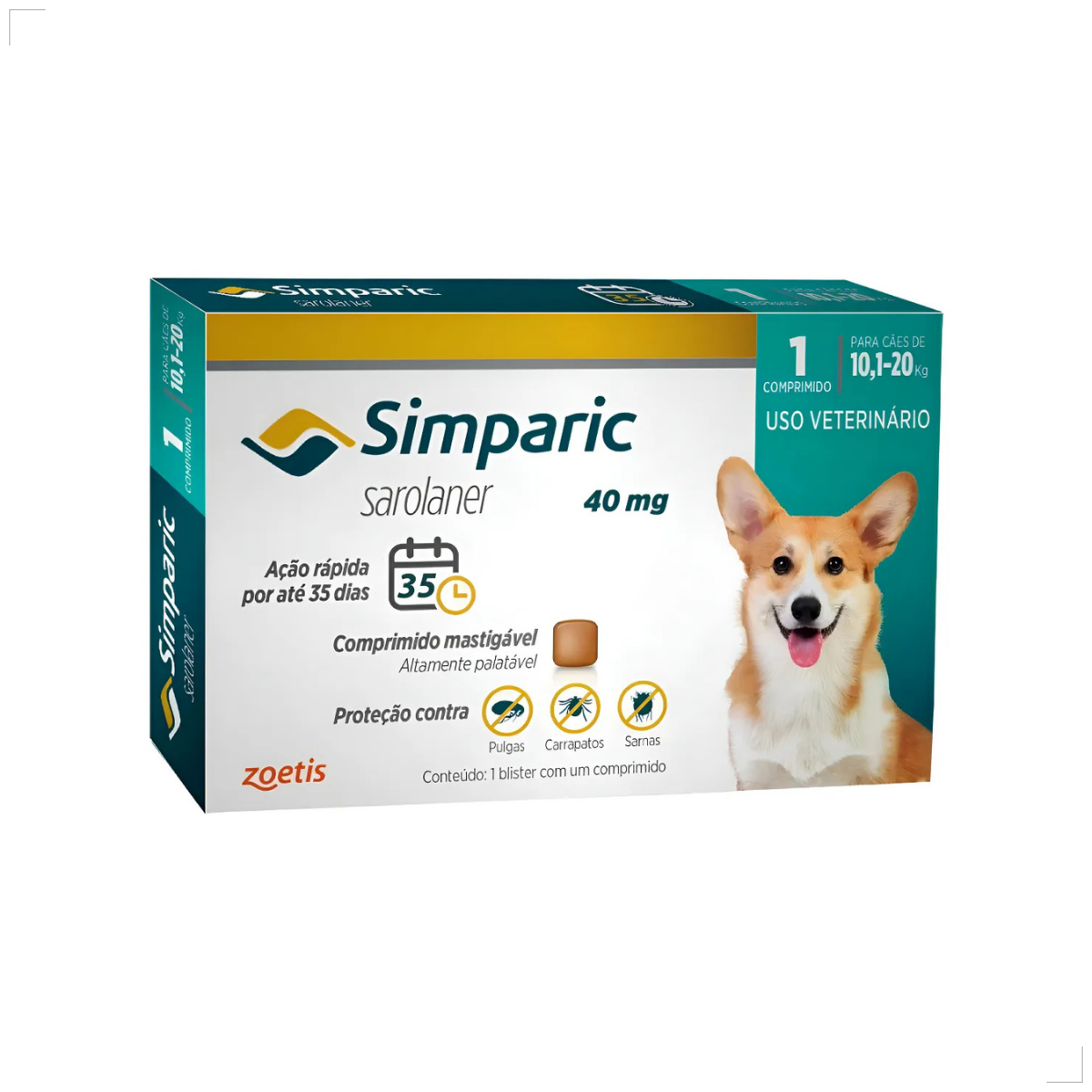 Simparic Zoetis 40 Mg 10,1 A 20 Kg 1 Comprimido