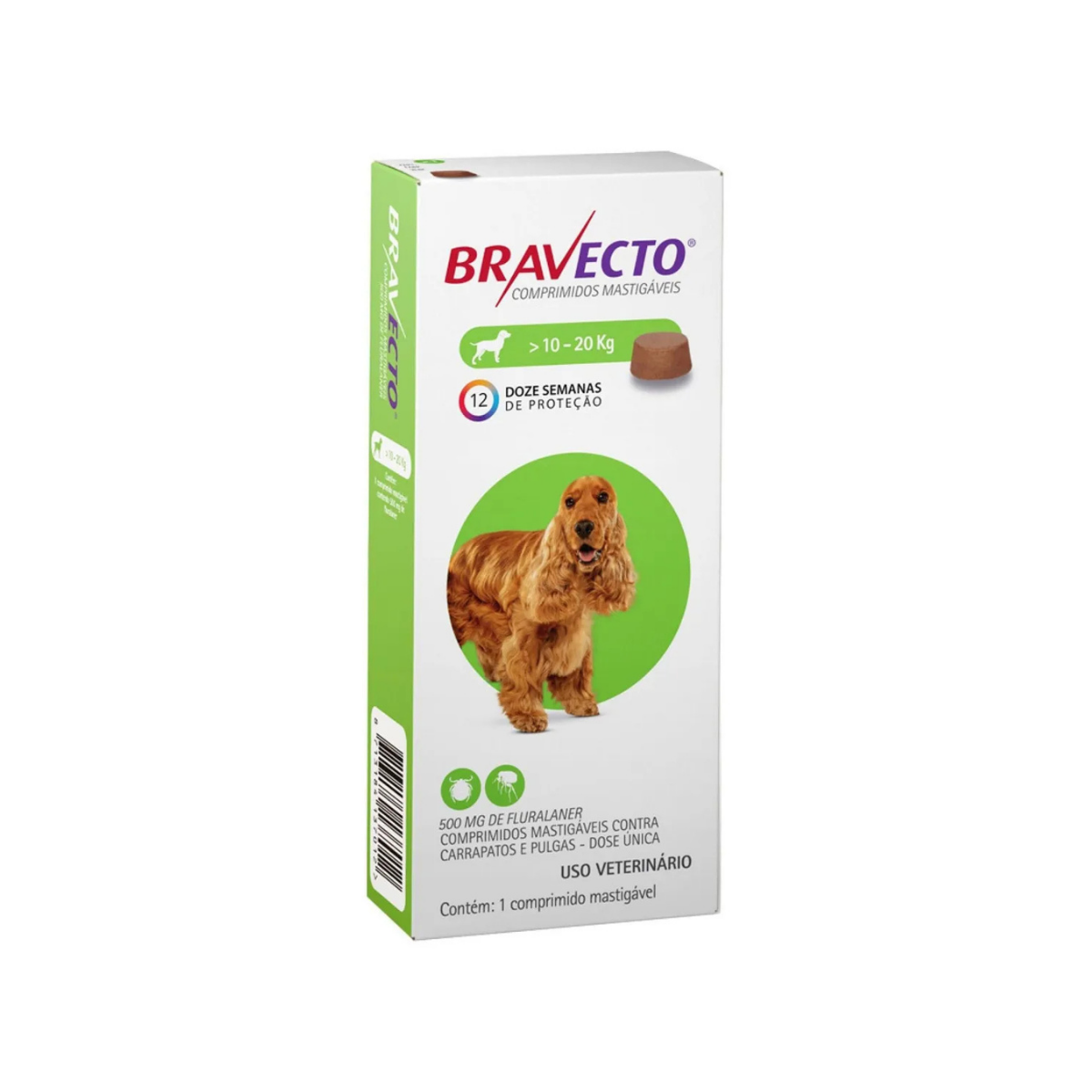 Bravecto Carrapatos Antipulgas Cães De 10 A 20 Kg Msd 500mg