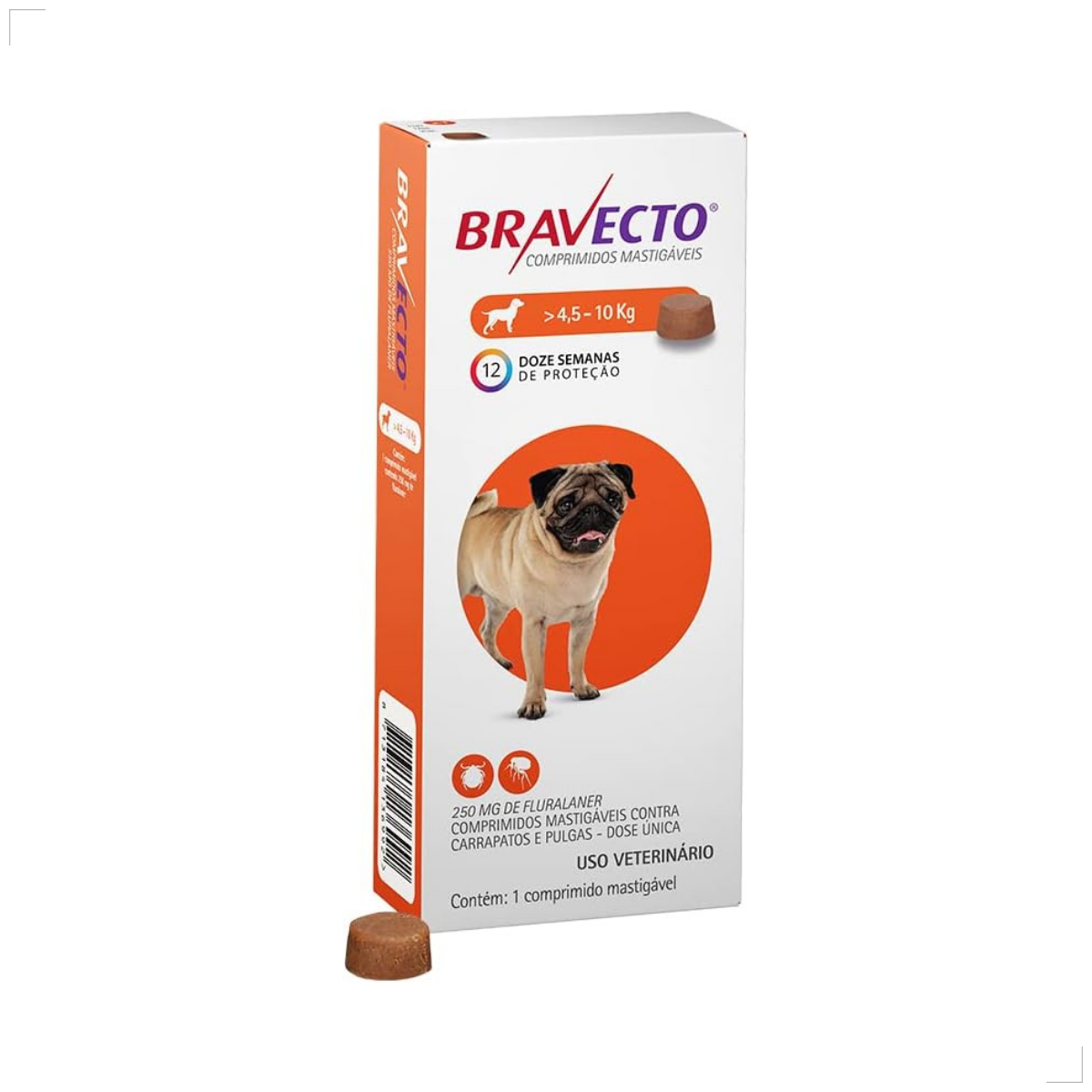 Bravecto Carrapatos Antipulgas Cães De 4,5 A 10 Kg Msd 250mg