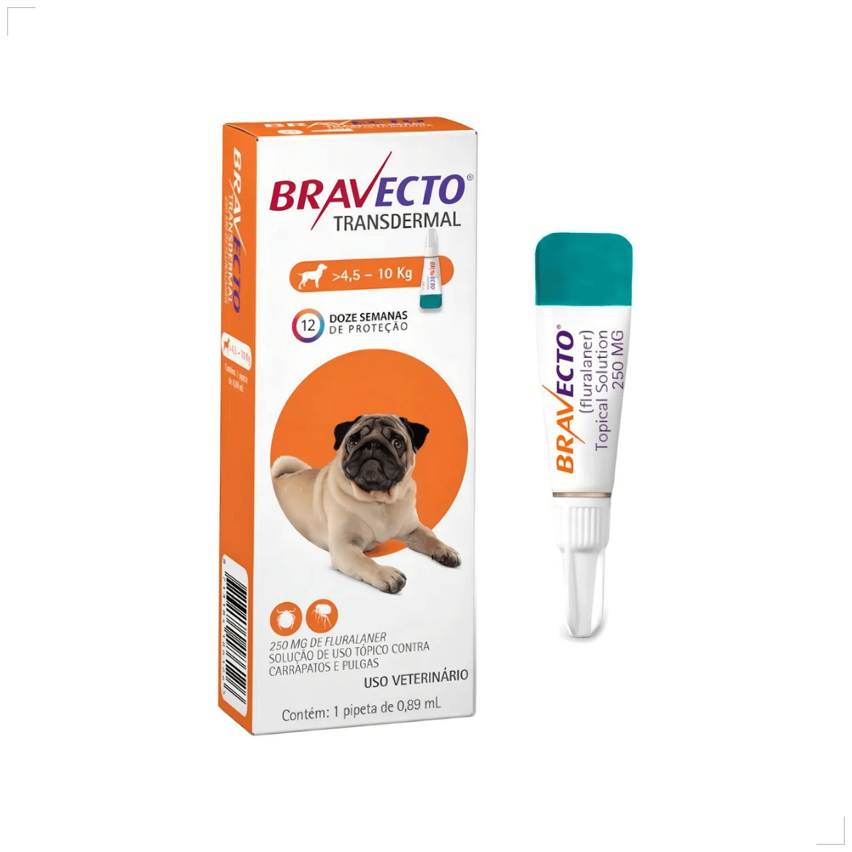 Antipulgas Bravecto Transdermal Cães 4,5 a 10 kg 250 mg