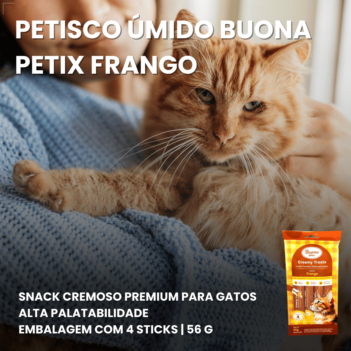 Petisco Úmido Gato Buona Petix Frango 56g 4 unidades