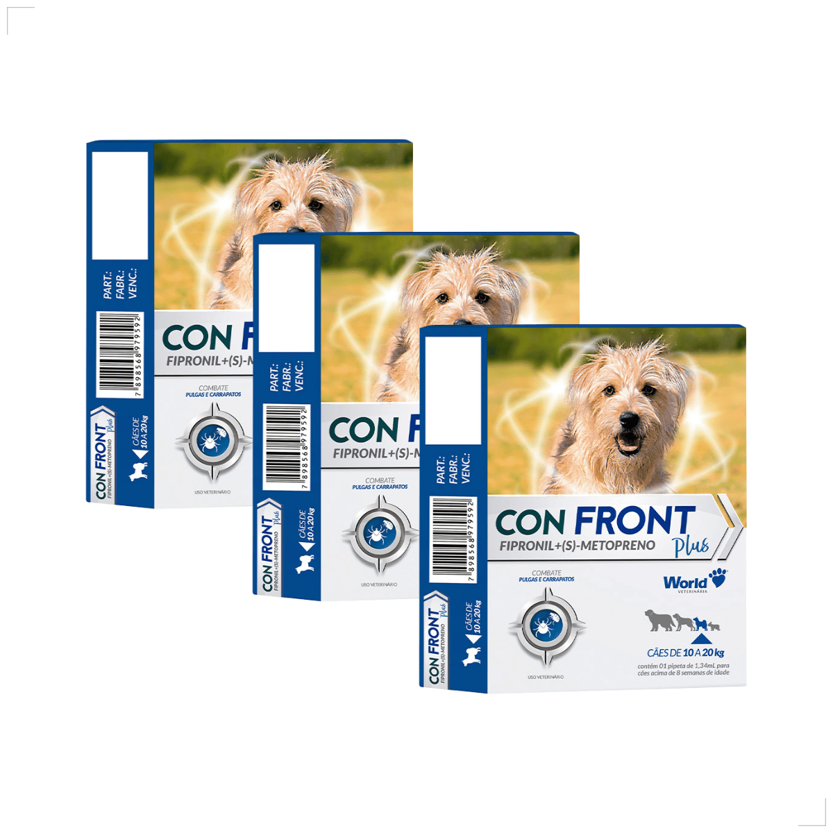 Kit 3 Antiparasitária Confront Plus Cão 10-20kg 1,34mL