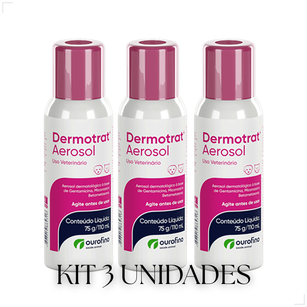 kIT 3 Dermotrat aerosol antibacteriano anti-inflamatório 75g 110ml