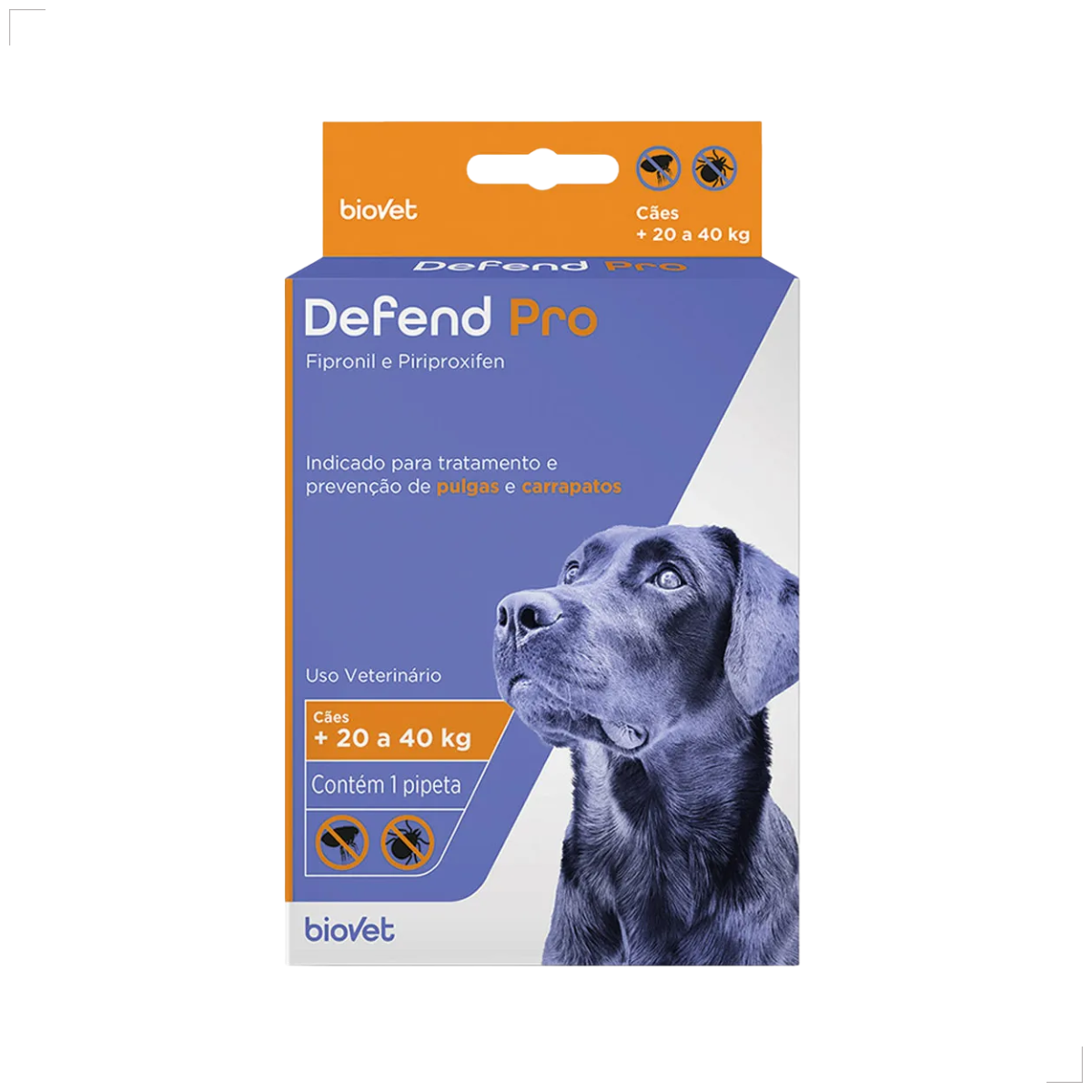 Defend Pro Cães 20 40kg 1 Pipeta Biovet Pulgas e Carrapatos