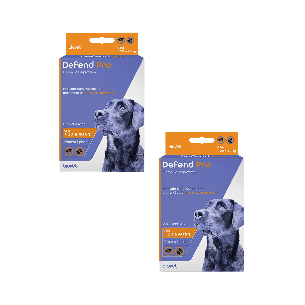 Kit 2 Defend Pro Cães 20 a 40kg 1 Pipeta Pulgas Carrapatos