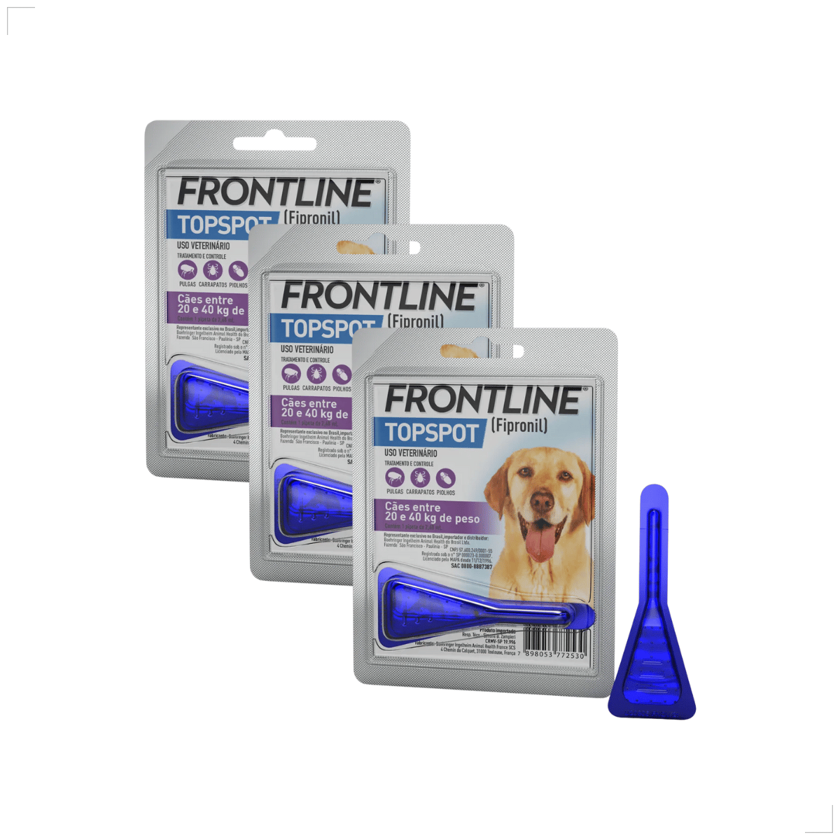 Kit 3 Frontline Antipulgas e Carrapatos TopSpot Cão 20 a 40 kg