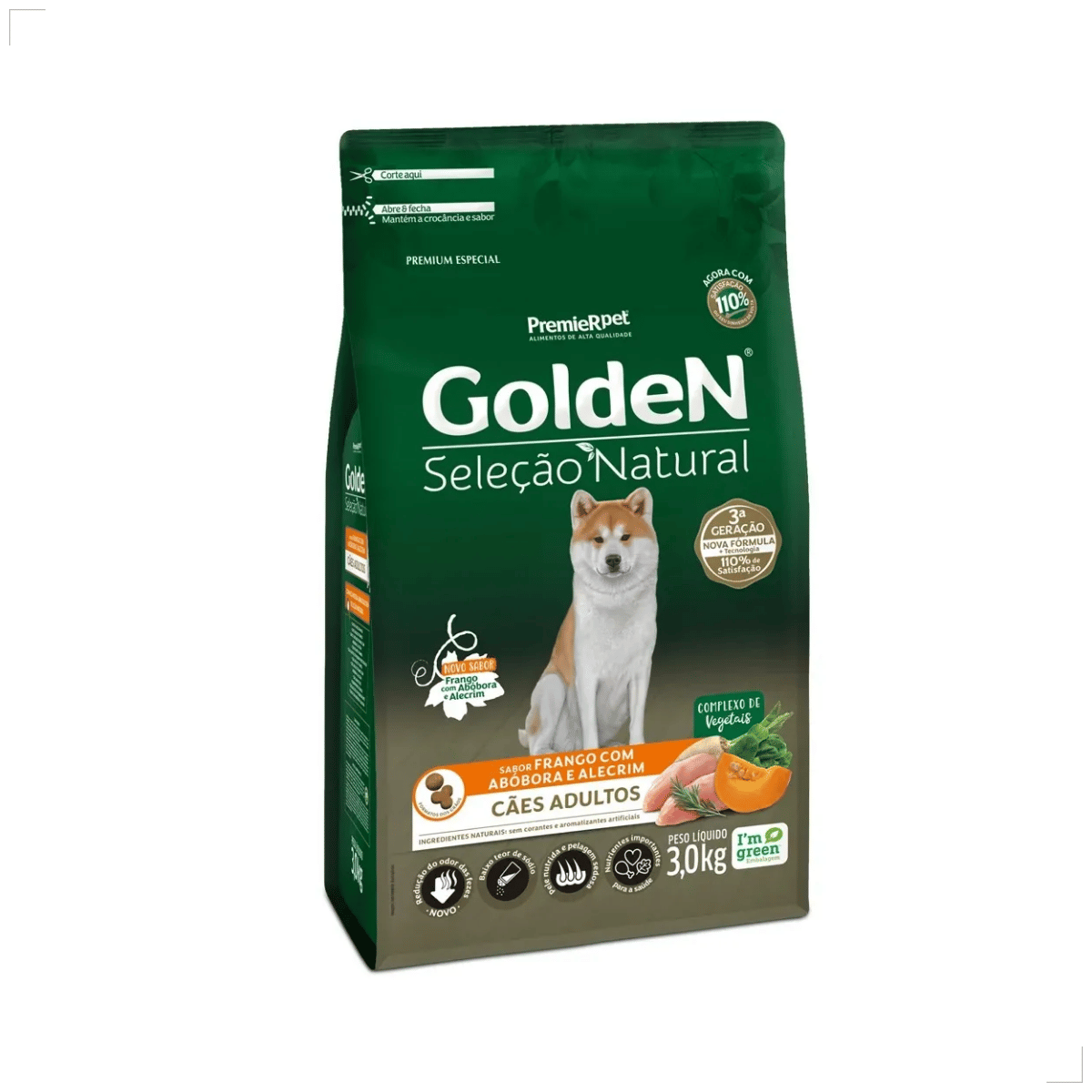 Ração Golden Seleção Natural Cães Adultos Frango com Abóbora e Alecrim 3kg