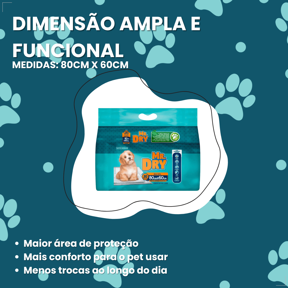 Tapete Mr. Dry Higiênico Para Caes 80x60cm com 30 Unidades