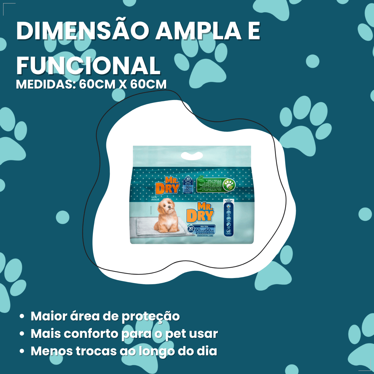 Tapete Mr. Dry Higiênico Para Caes 60x60cm com 30 Unidades