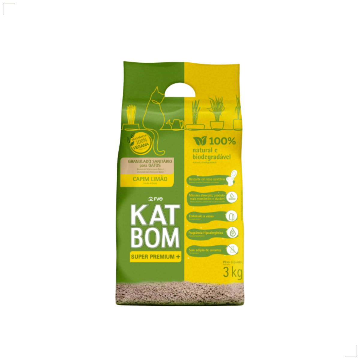 Katbom Areia Higiênica Para Gatos Granulado Capim-limão 3kg