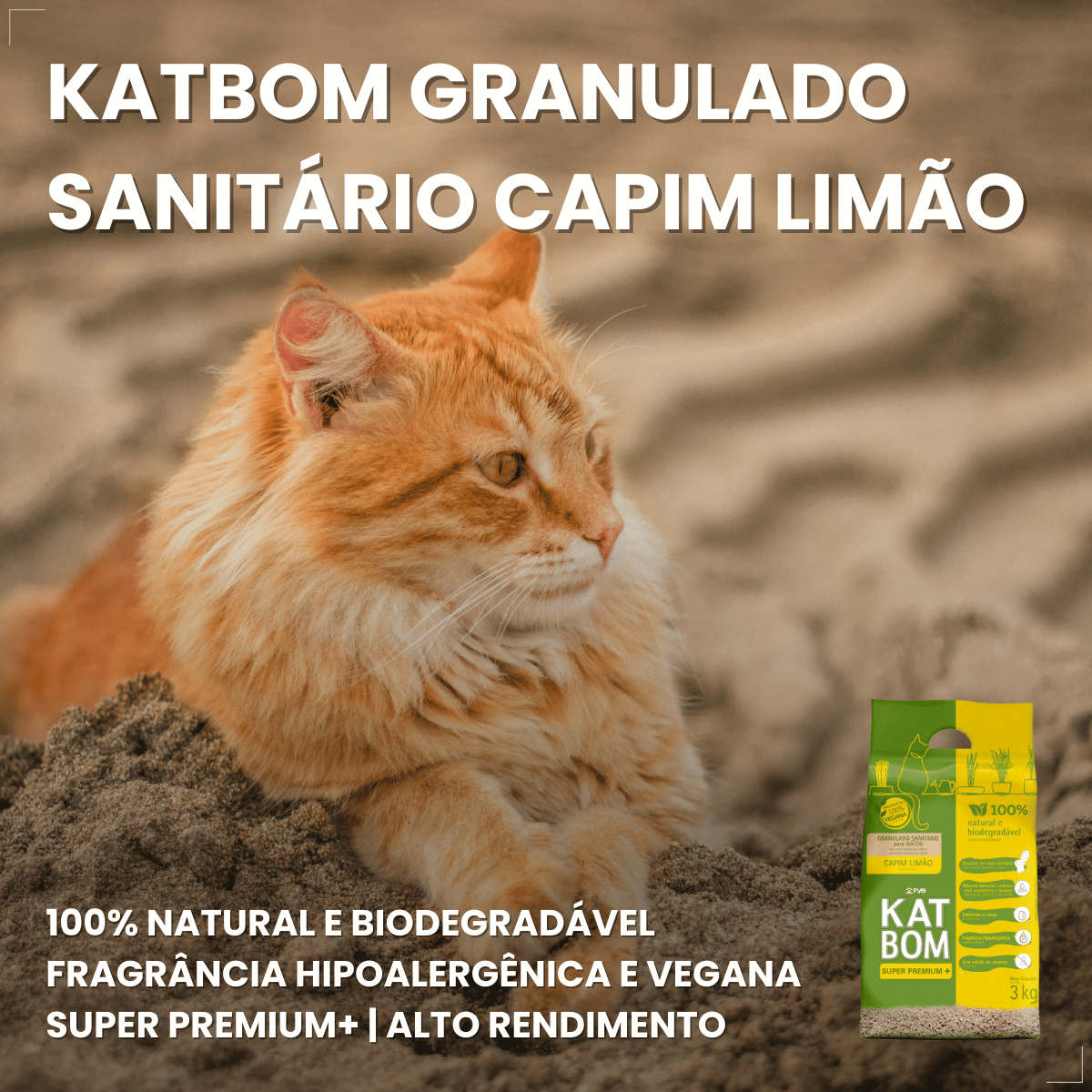 Katbom Areia Higiênica Para Gatos Granulado Capim-limão 3kg