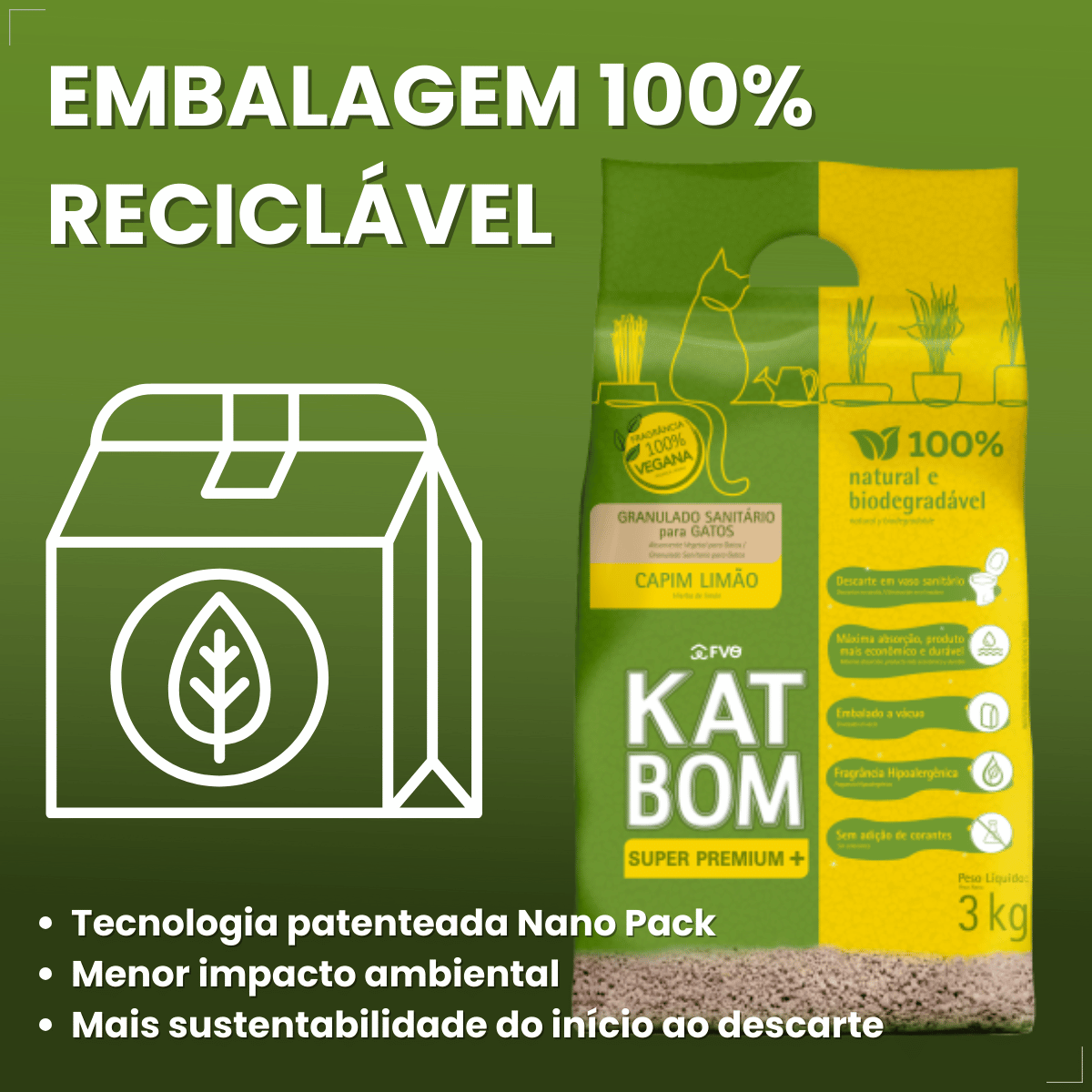 Katbom Areia Higiênica Para Gatos Granulado Capim-limão 3kg