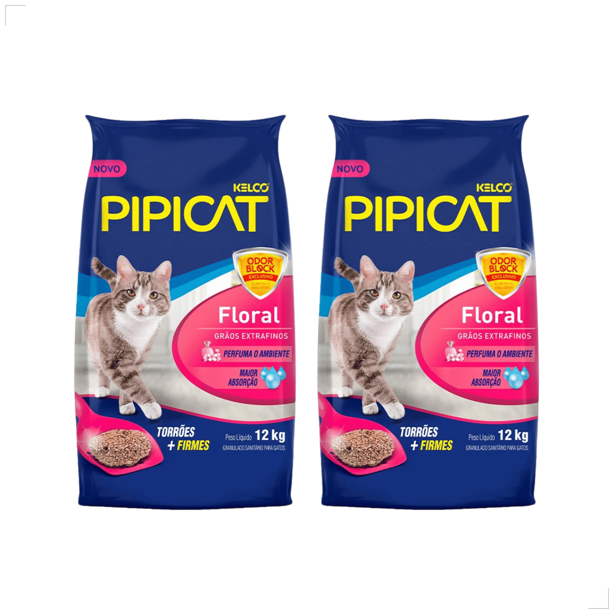 Kit 2 Pipicat Areia Higiênica para Gatos Floral 4kg Grão Extrafino