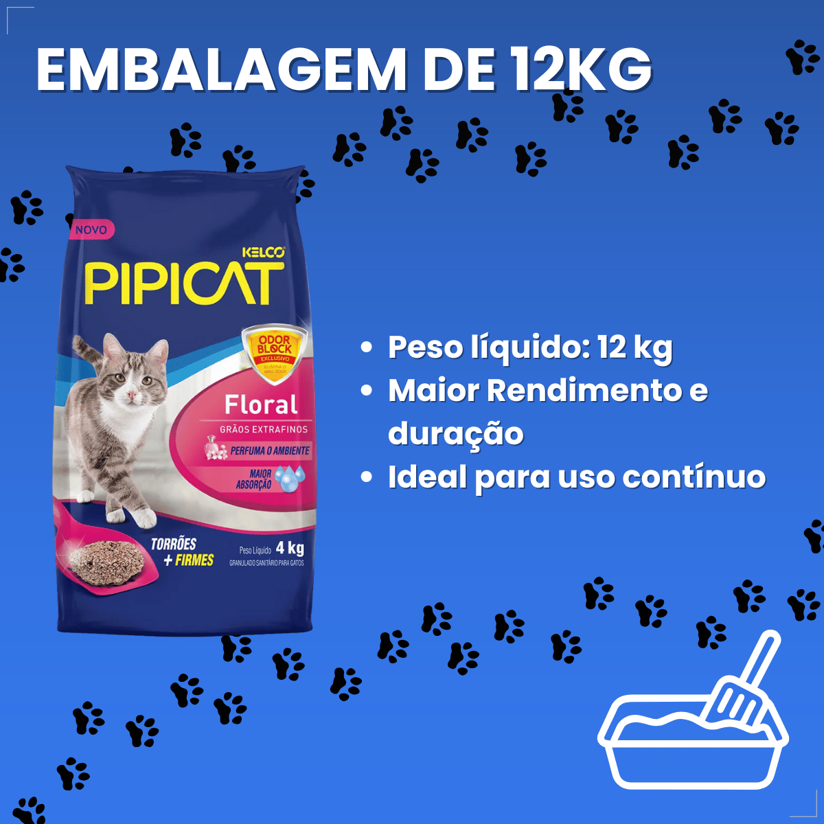 Pipicat Areia Higiênica para Gatos Floral 12kg Grão Extrafino