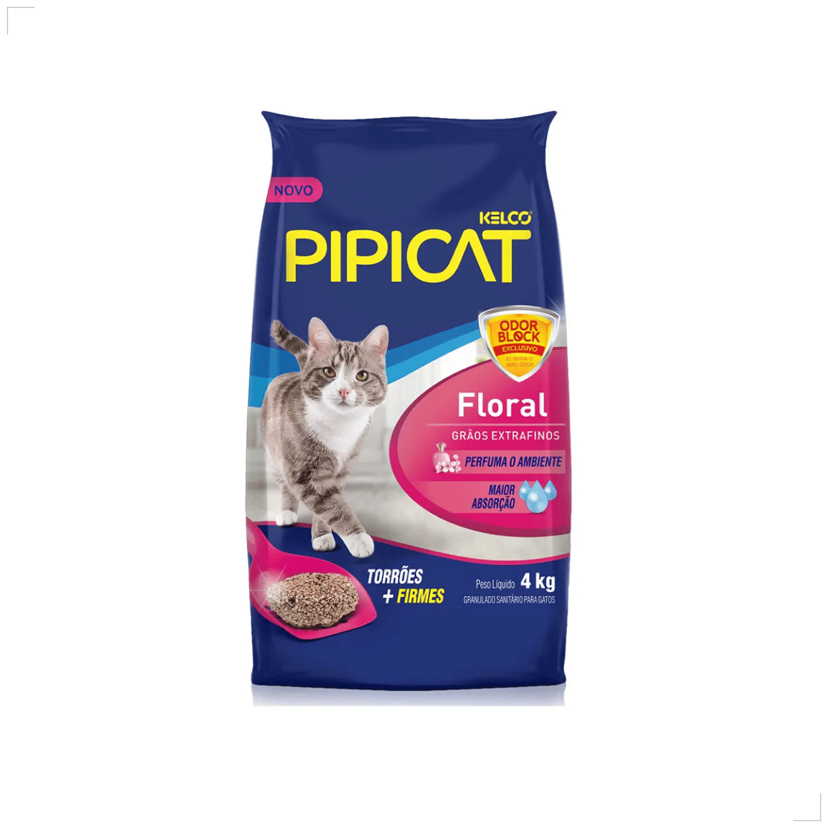 Pipicat Areia Higiênica para Gatos Floral 4kg Grão Extrafino