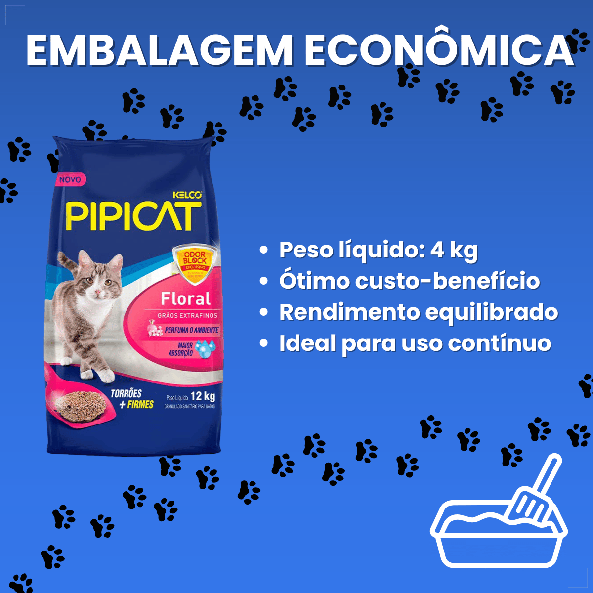 Pipicat Areia Higiênica para Gatos Floral 4kg Grão Extrafino