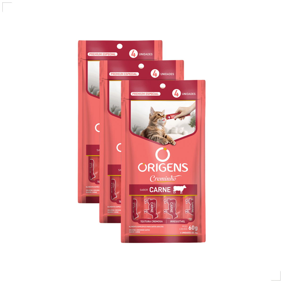 Kit 3 Petisco Origens Para Gatos Creminho 60g