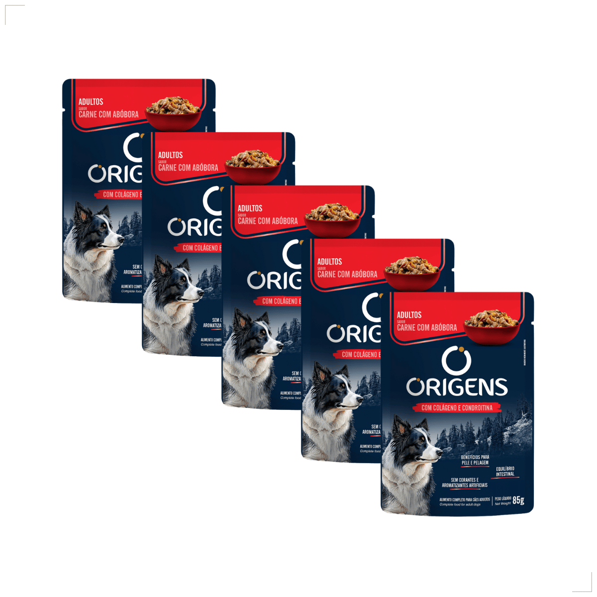 Kit 5 Ração Úmida Sachê Origens Cães Adulto Filhotes  85g