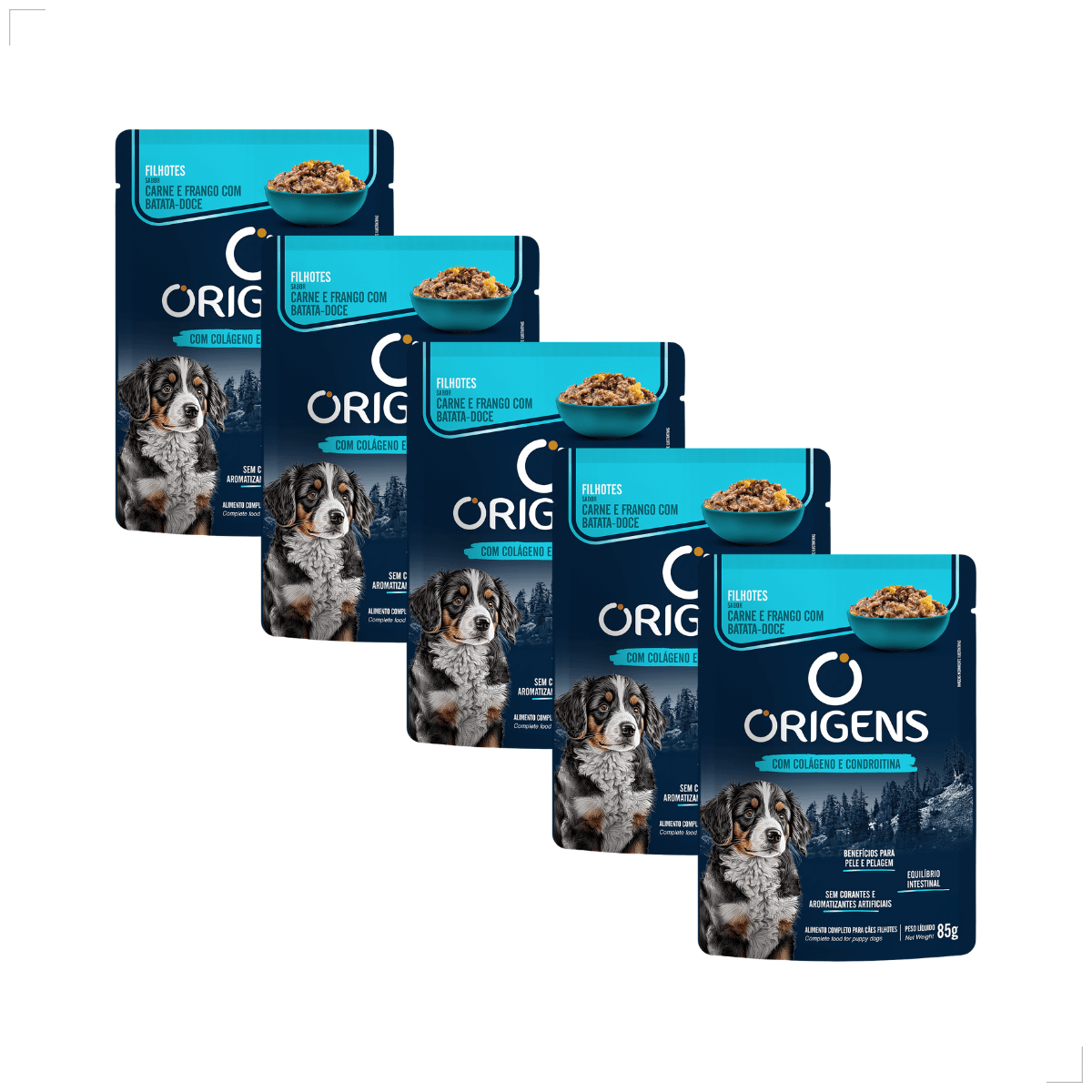 Kit 5 Ração Úmida Sachê Origens Cães Adulto Filhotes  85g