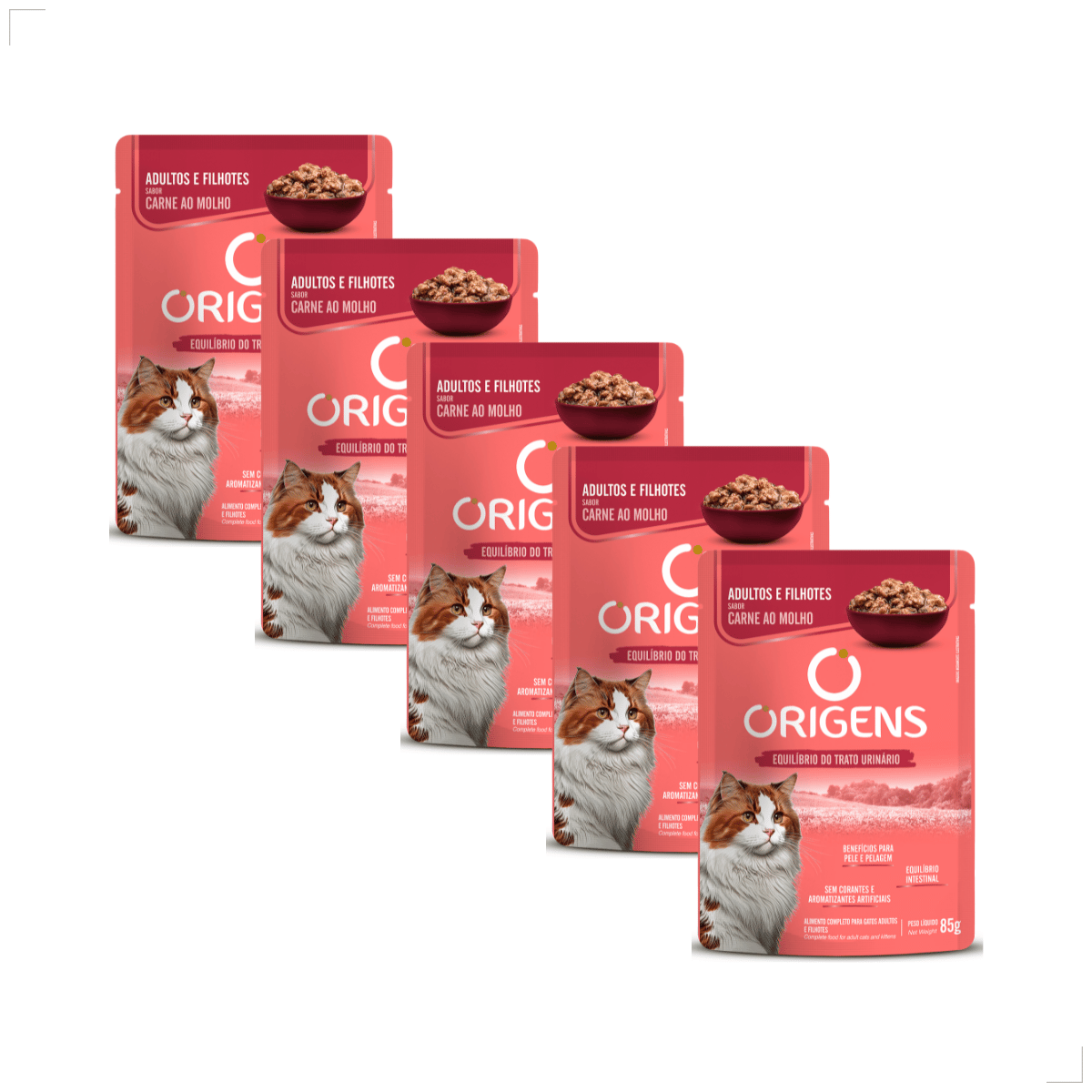 Kit 5 Ração Sachê Origens Gatos Adulto Filhote Castrado 85g