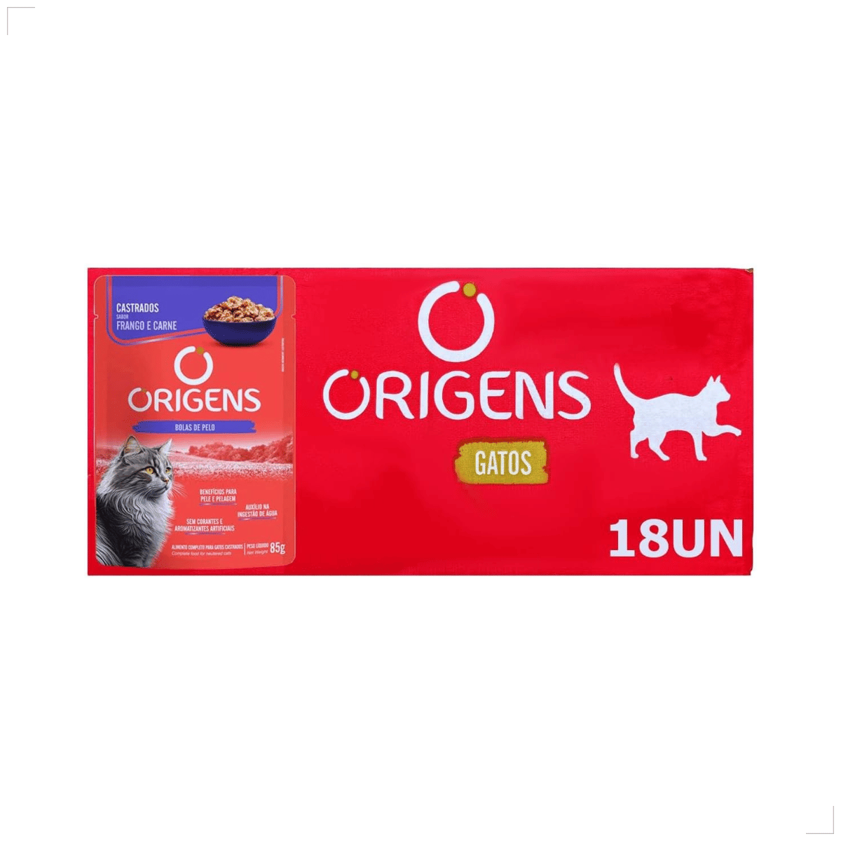 Kit 18 Ração Sachê Origens Gatos Adulto Filhote Castrado 85g