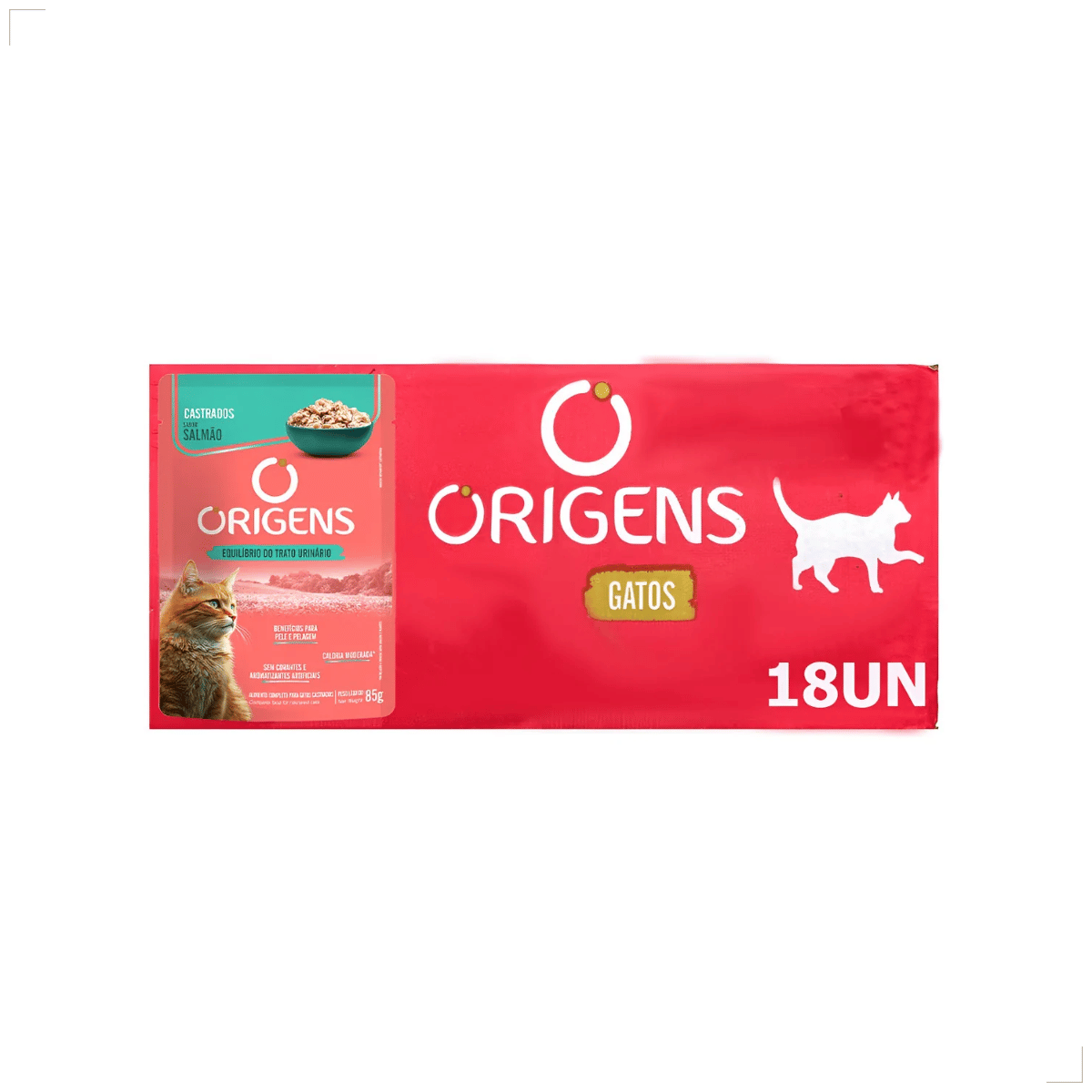 Kit 18 Ração Sachê Origens Gatos Adulto Filhote Castrado 85g