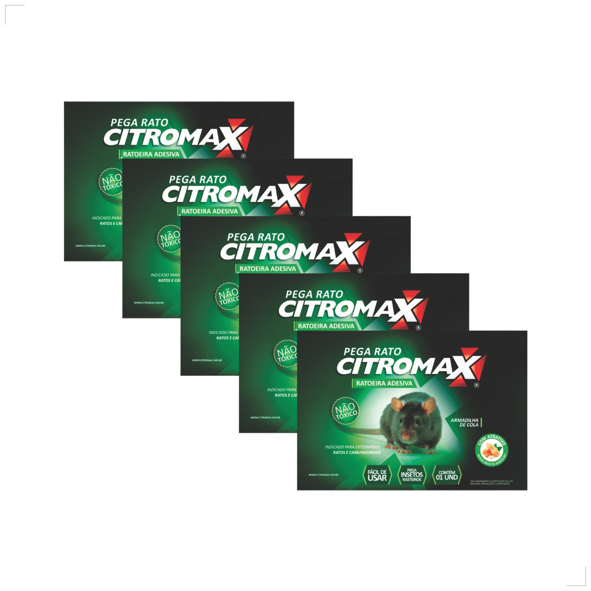 Kit 5 Ratoeira Adesiva Cola Pega Rato Atrativo Citromax