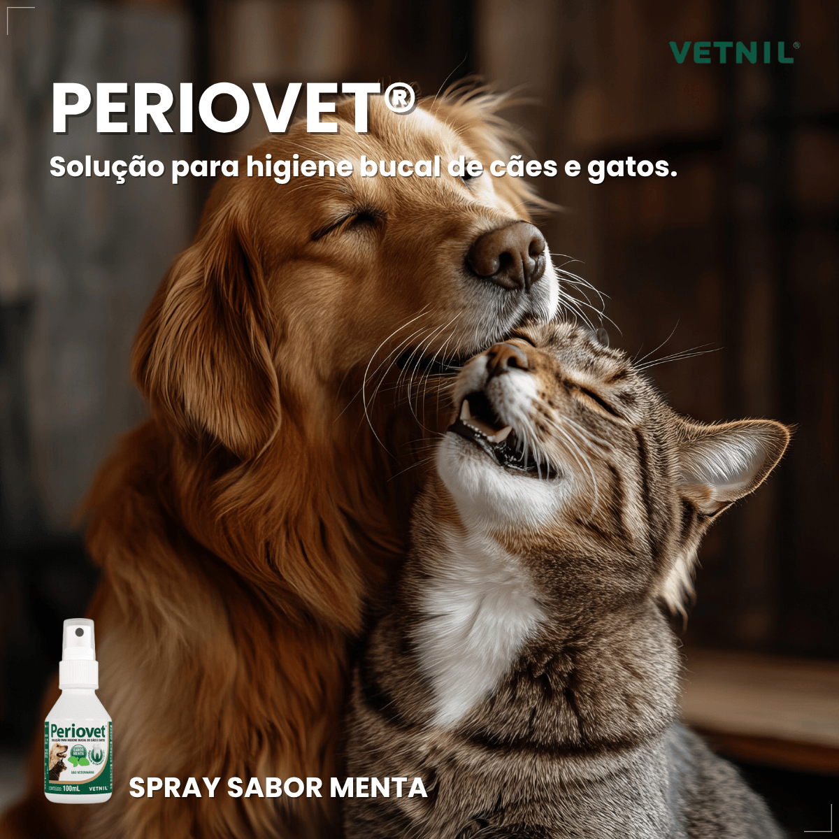 Spray Bucal Pet Vetnil Periovet 100ml hálito Menta cães gato