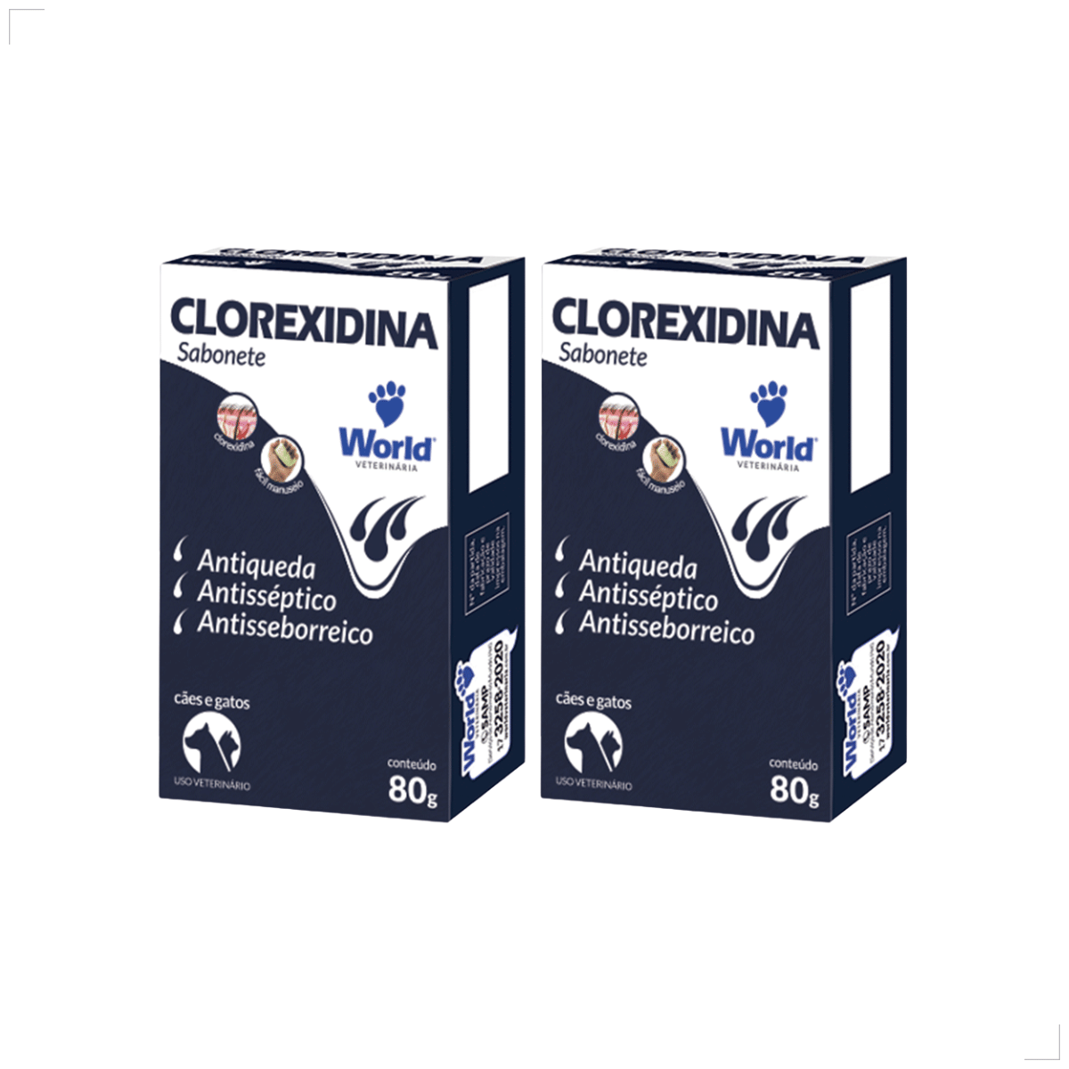 Kit 2 Sabonete Clorexidina Cães Gatos World Veterinária 80g