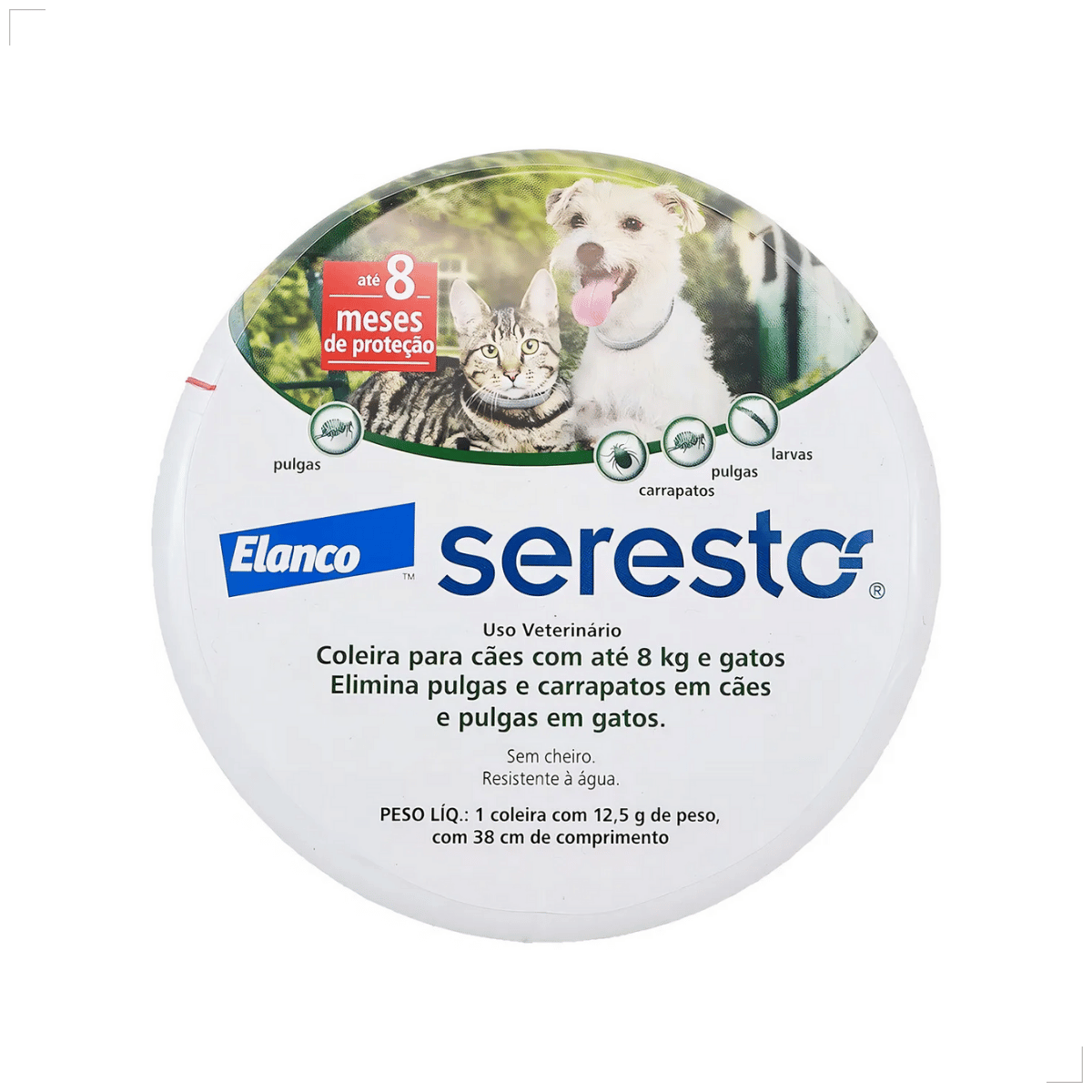 Coleira Antipulgas Carrapatos Elanco Seresto Caes e Gatos Até 8kg