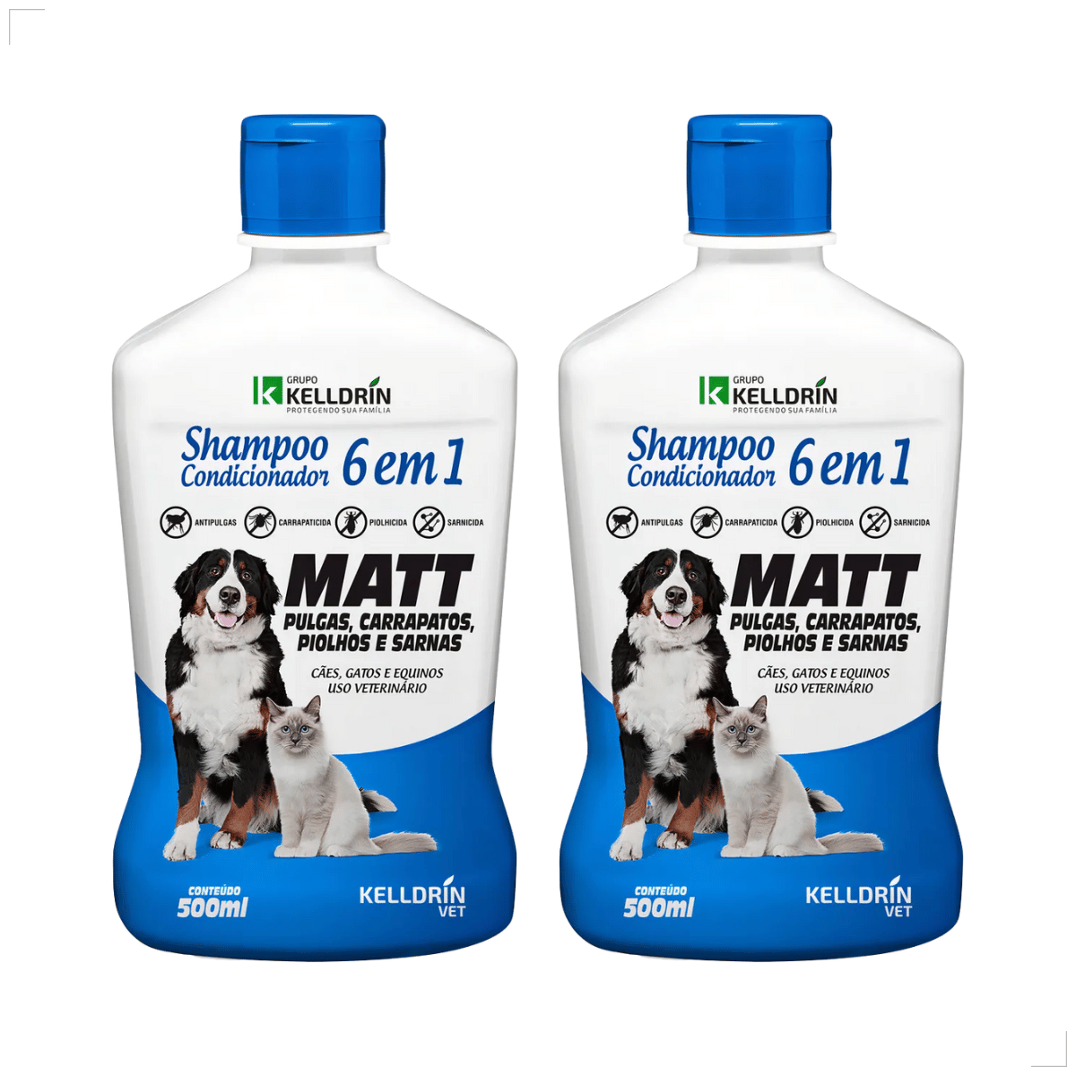 Kit 2 Shampoo Antipulgas Carrapatos Piolho Sarna Matt 6 em 1 Cães Gatos