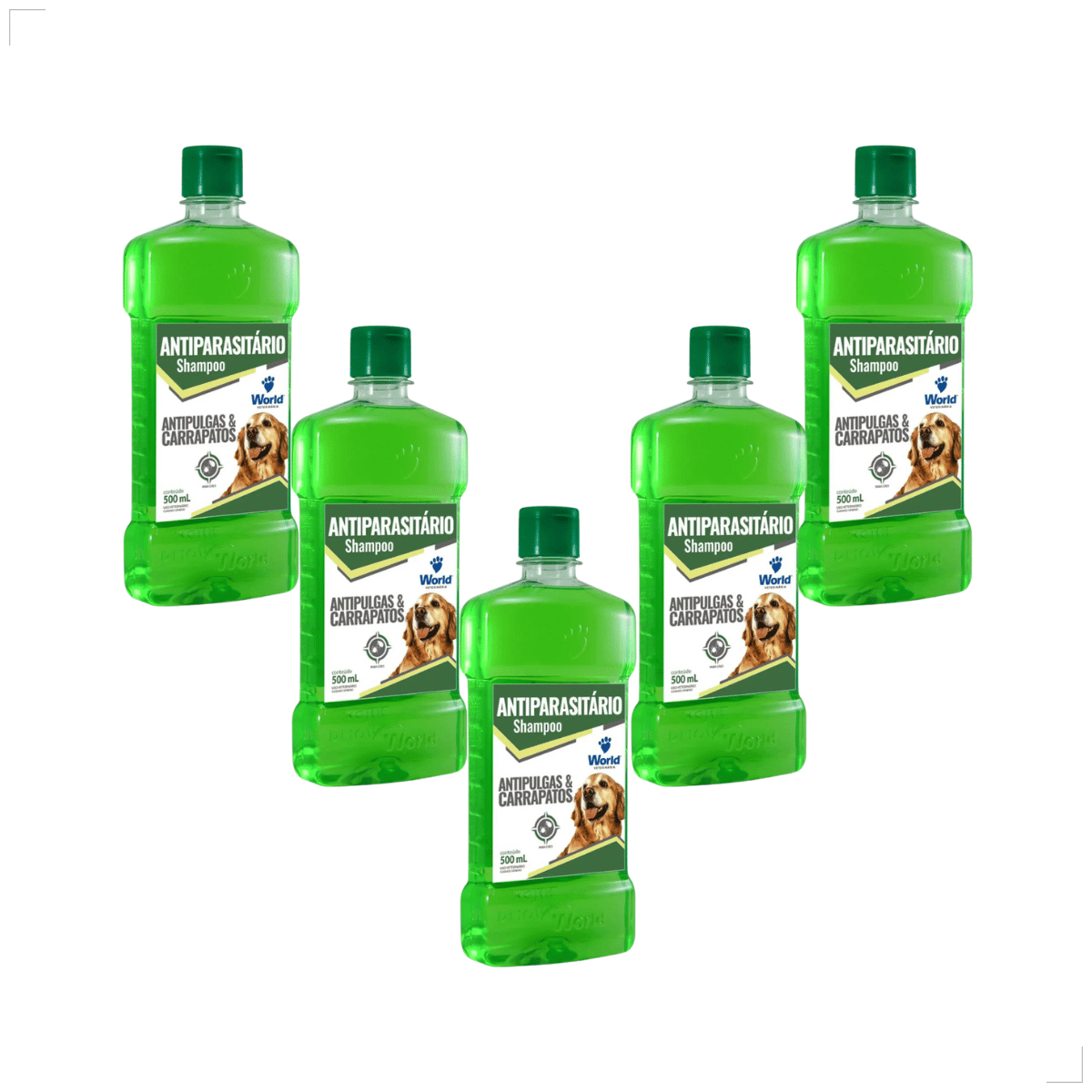 Kit 5 Shampoo Para Cães Antipulgas Carrapato 500ml World
