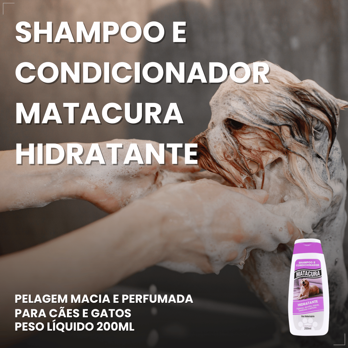 Matacura Shampoo 2 em 1 Cães e Gatos Fragrância Suave 200ml