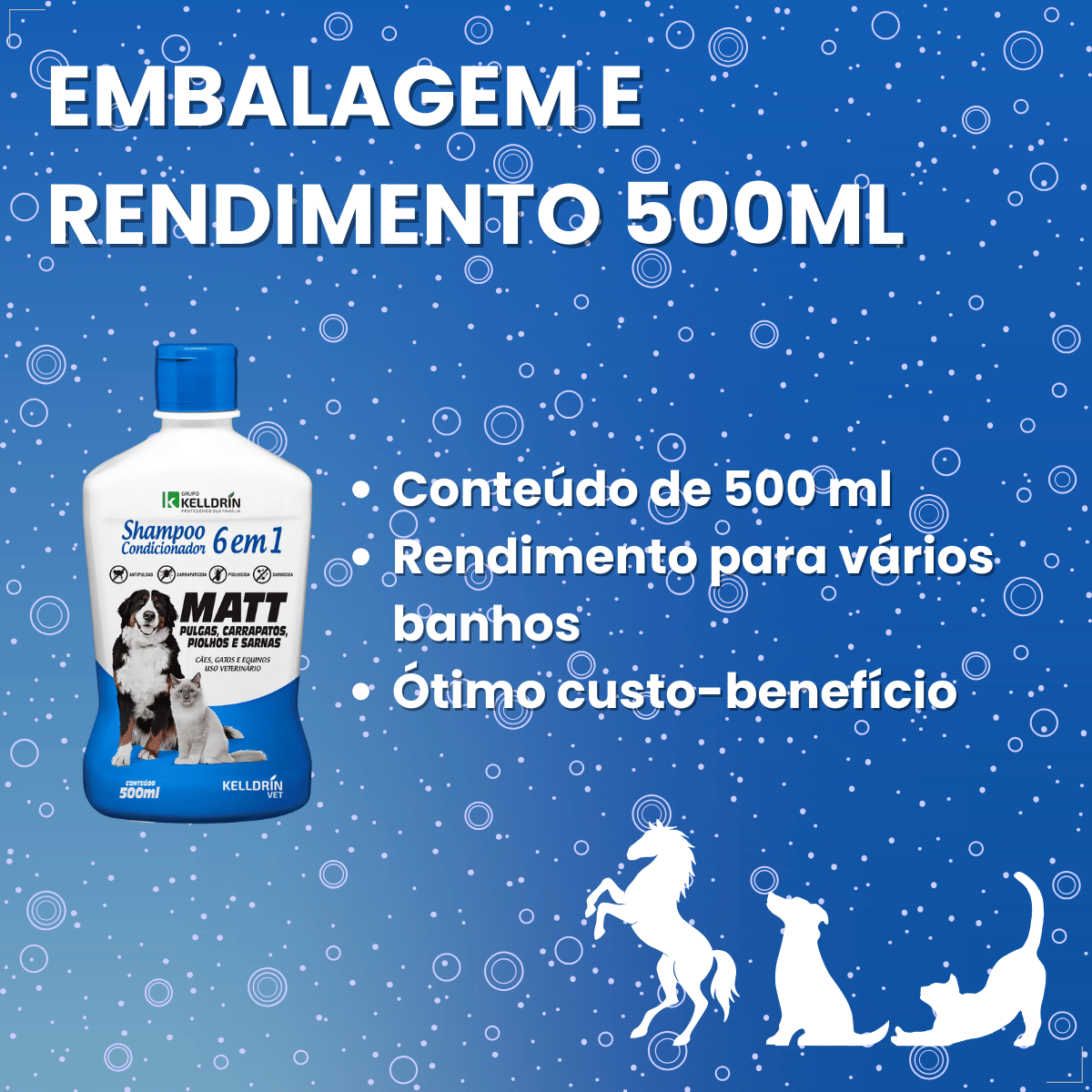 Kit 2 Shampoo Antipulgas Carrapatos Piolho Sarna Matt 6 em 1 Cães Gatos