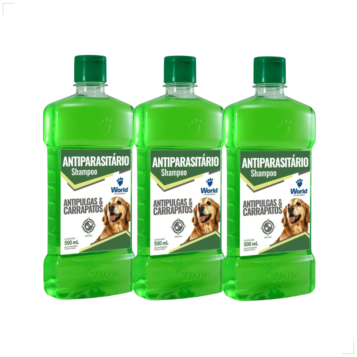 Kit 3 Shampoo Para Cães Antipulgas Carrapato 500ml World