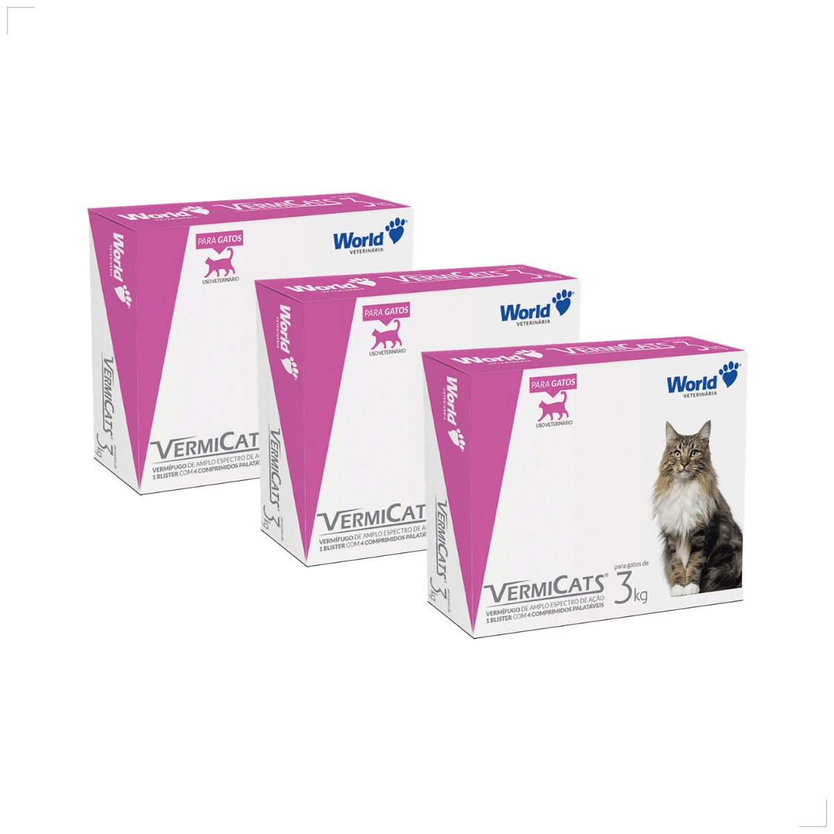 Kit 3 Vermífugo VermiCats Plus 4 Comprimidos Gatos 3kg