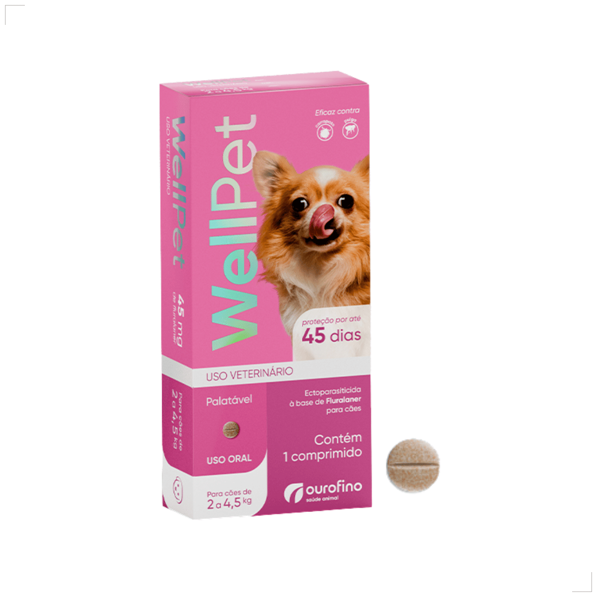 Wellpet Ourofino Antipulgas e Carrapatos Cães 45mg 2 A 4,5kg