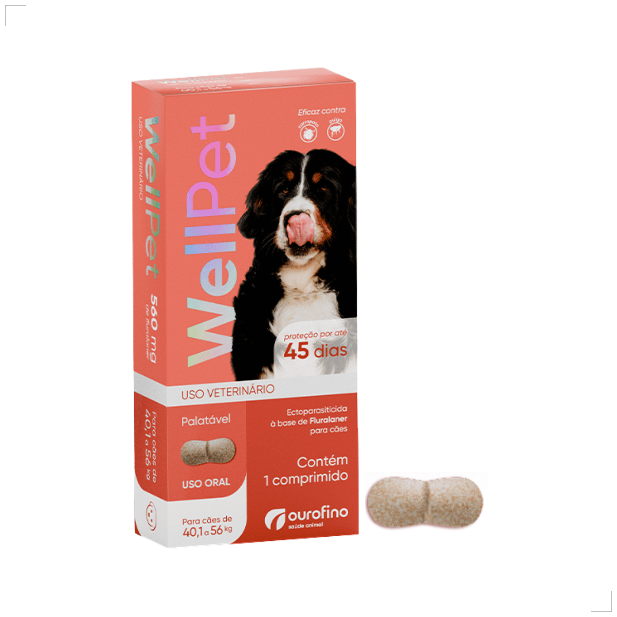 Wellpet 560Mg Antipulgas Carrapatos Cães 40,1 A 56kg Ouro