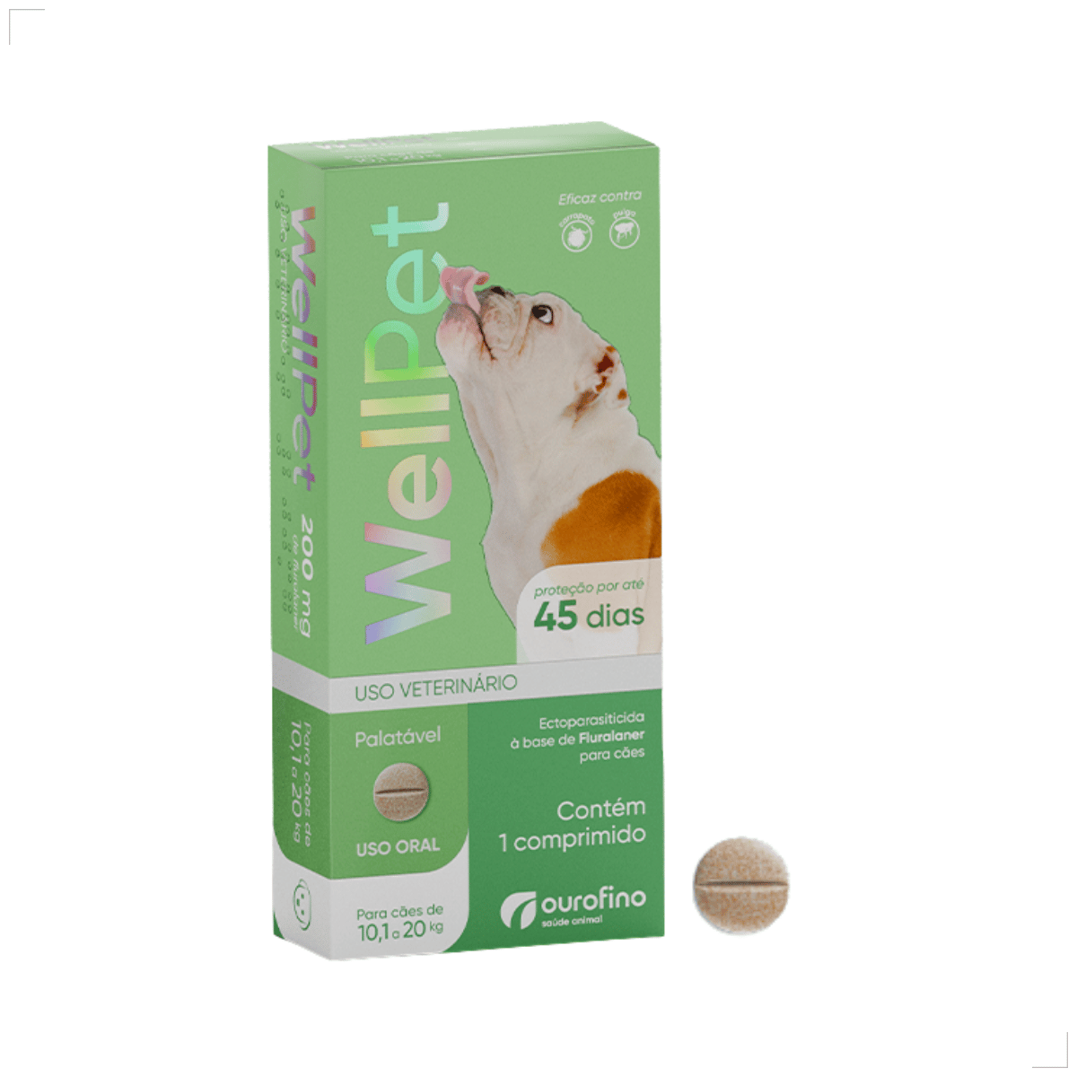 Antipulgas Carrapatos Wellpet Cão Ourofino 200mg 10,1 A 20kg