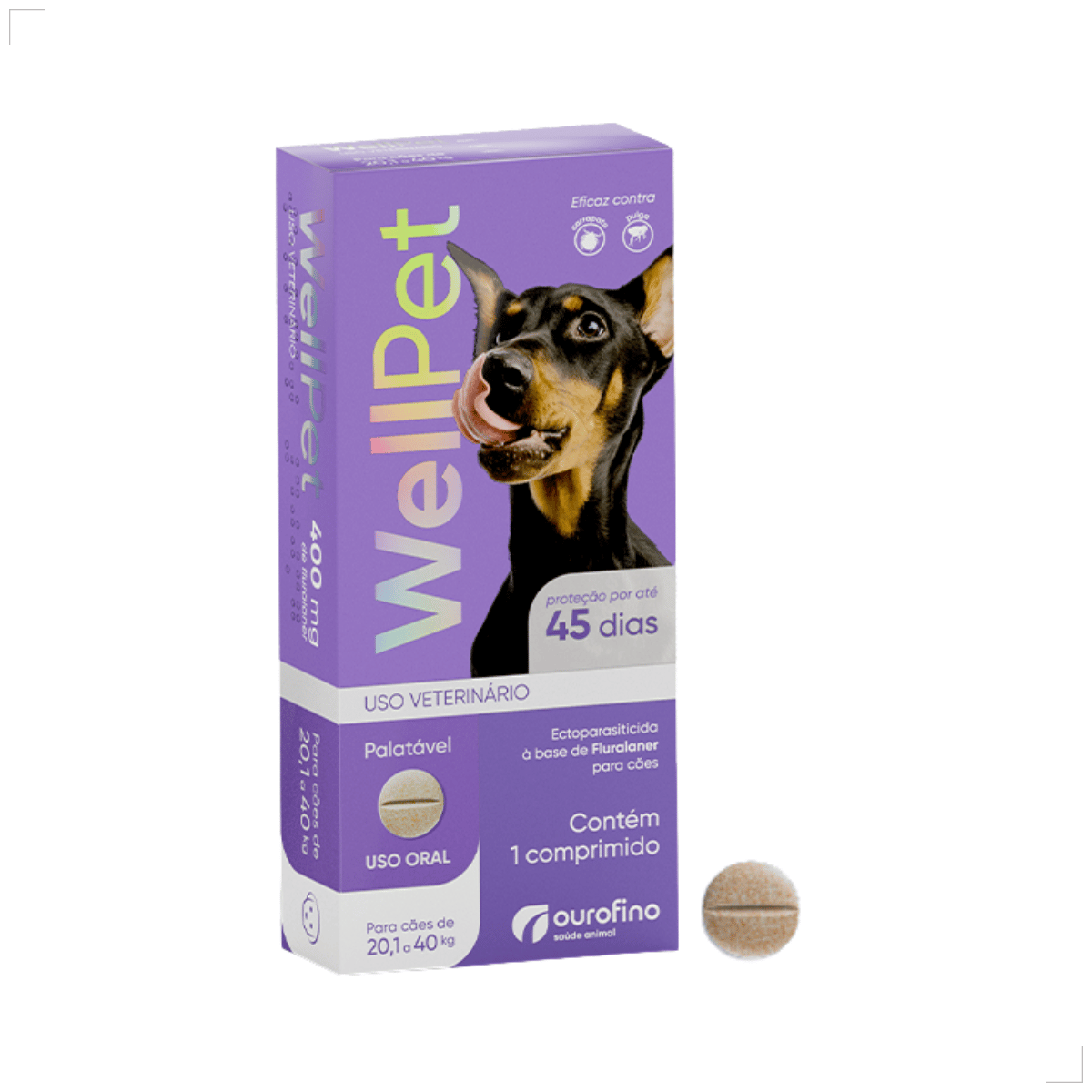 Wellpet Antipulgas E Carrapatos 400mg Para Cães 20,1 A 40 Kg
