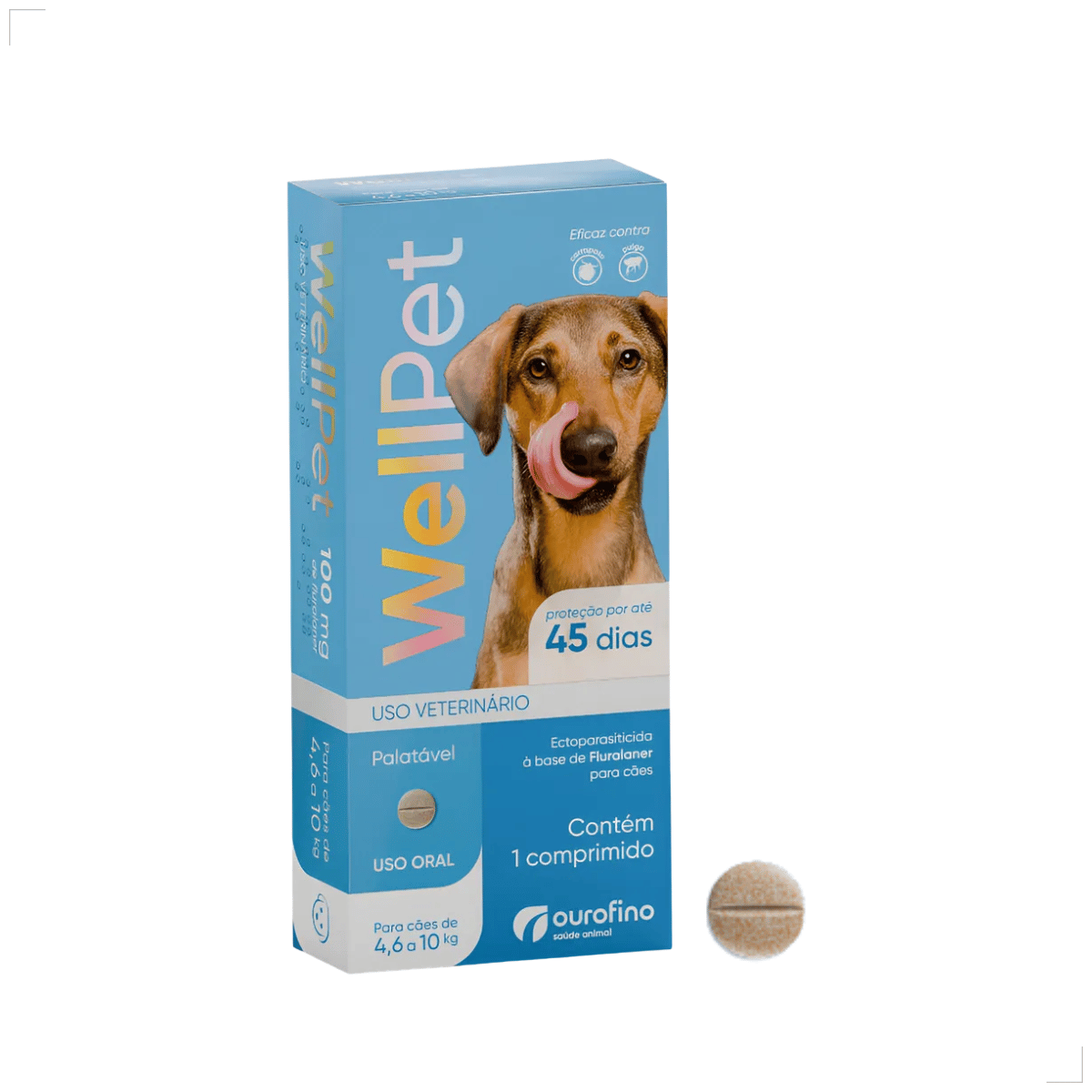 Antipulgas Carrapatos Wellpet Cães Ourofino 100mg 4,6 A 10kg
