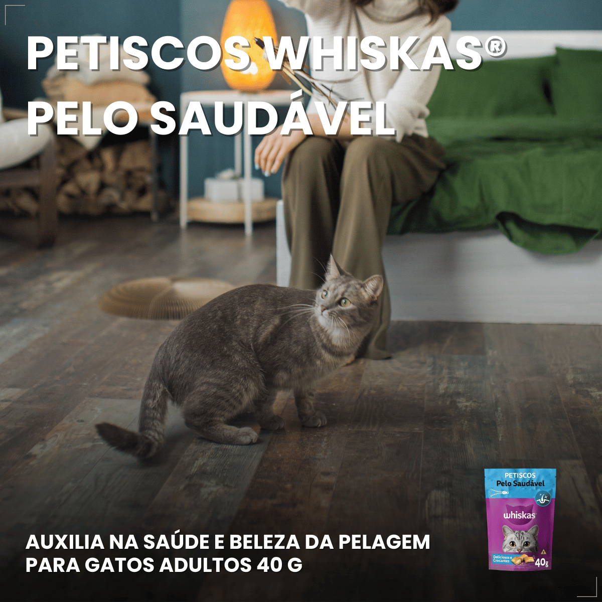 Petiscos para Gatos Adultos WHISKAS Pelo Saudável 40g