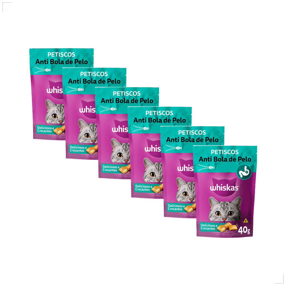 Kit 6 Petisco para Gatos Adultos WHISKAS Anti Bola Pelo 40g