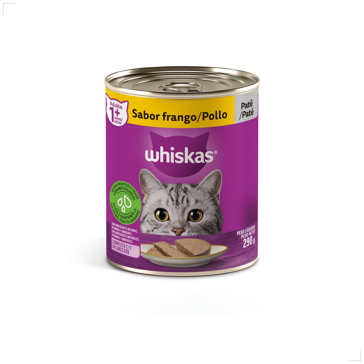 Ração Úmida para Gatos Adultos WHISKAS Lata Patê 290g