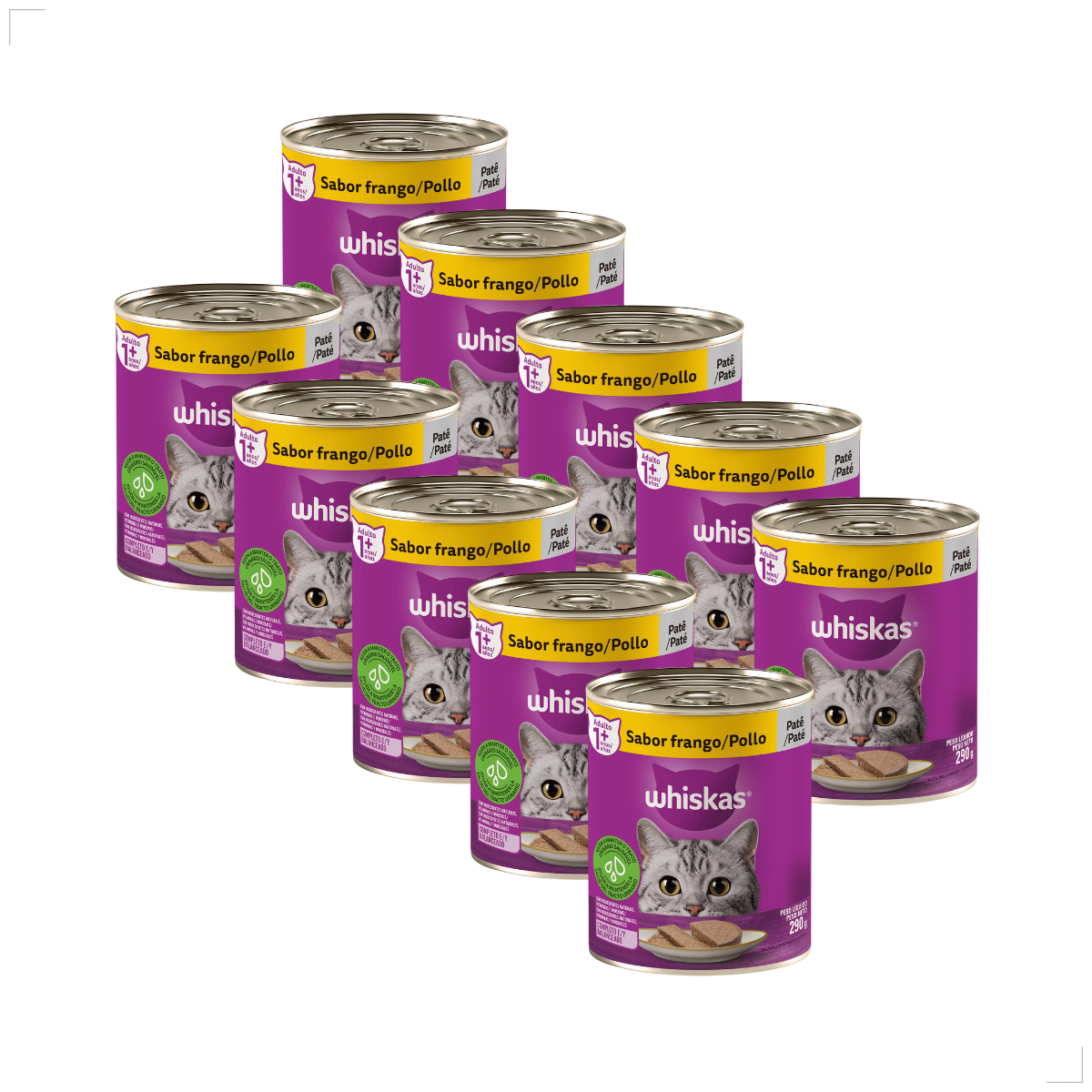 Kit 10 Ração Úmida para Gatos Adultos WHISKAS Lata Patê 290g