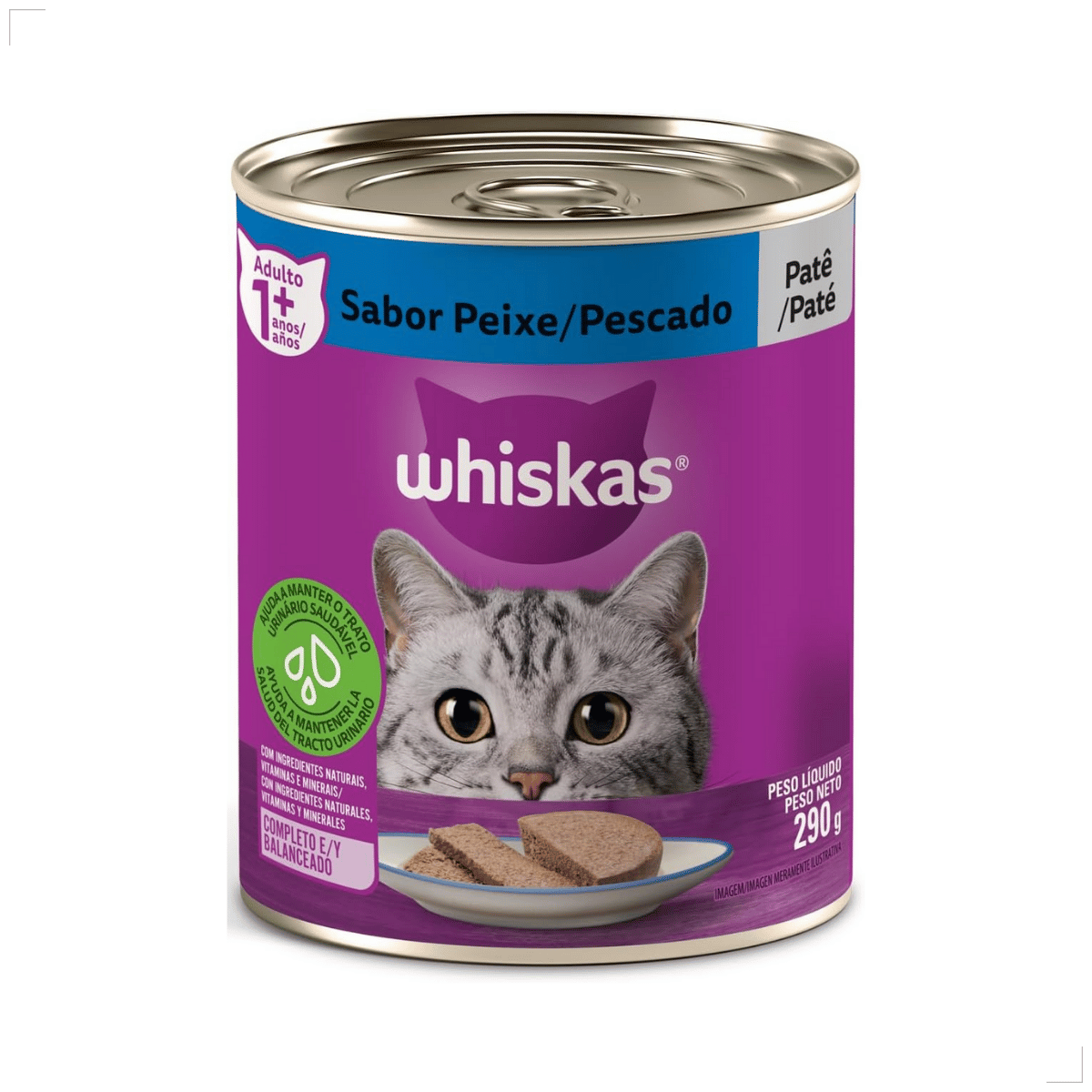 Ração Úmida para Gatos Adultos WHISKAS Lata Patê 290g