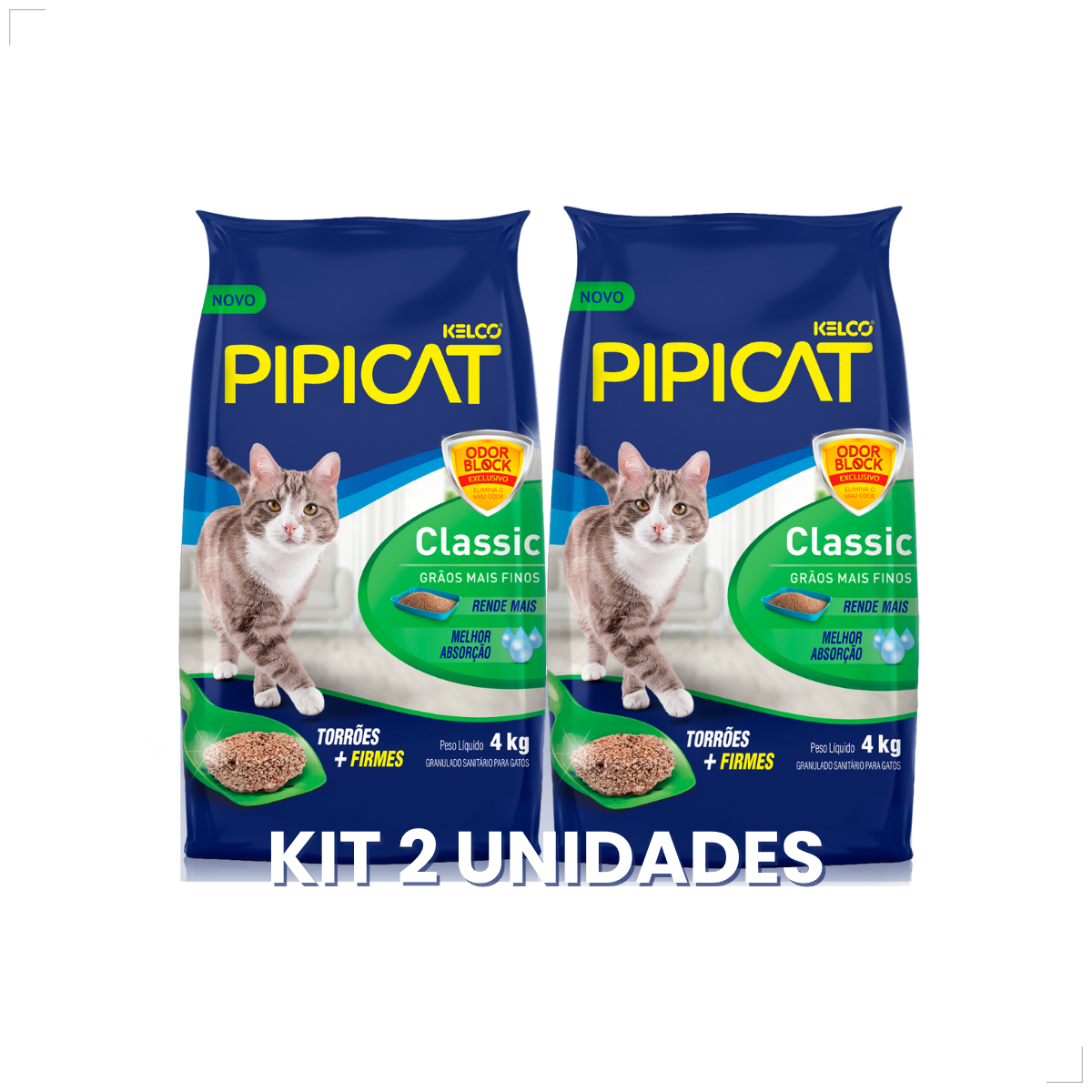 Kit 2  Areia Higienica Gato Pipicat Classic Elimina Odor 4kg